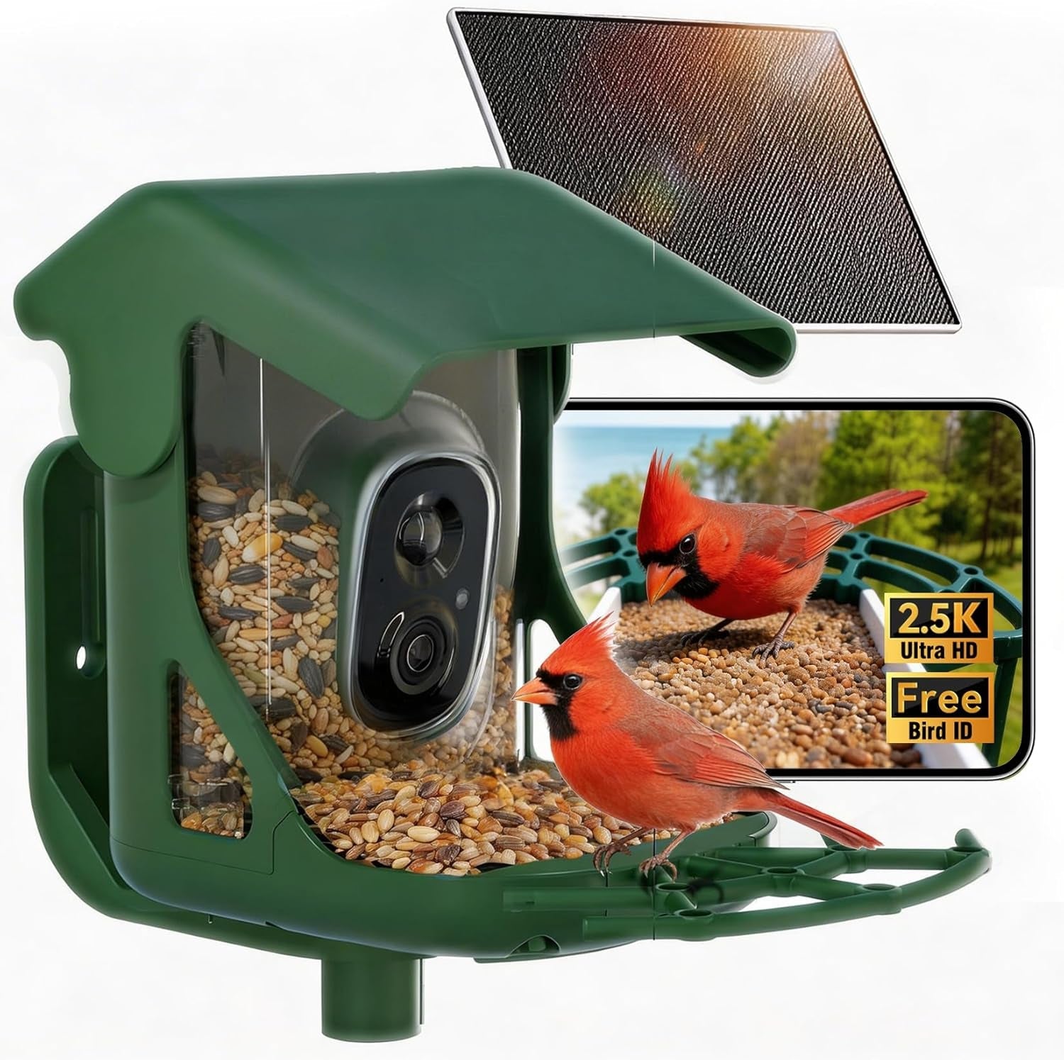 Bird Feeder Camera Solar WiFi 4MP 2.5K AI Motion Detection No Fee