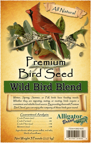 Alligator Premium Wild Bird Seed Blend 5 lb No Corn Natural Year-Round Feed
