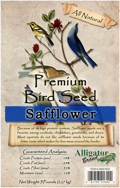 Alligator Safflower Seed Wild Bird Food 5 lb Natural Squirrel-Resistant Blend
