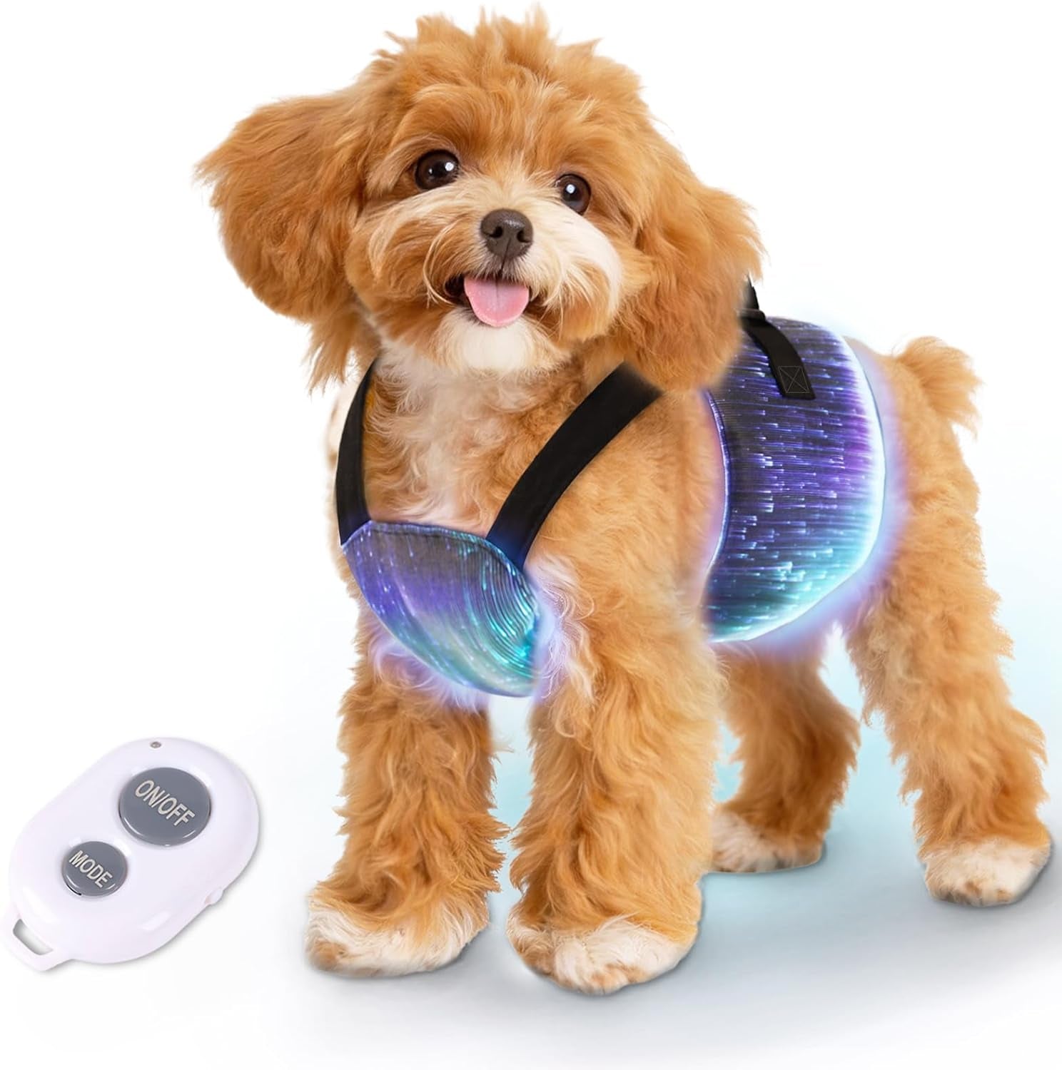LED Dog Harness Light Up Fiber Optic Remote Control Small Dogs Cats