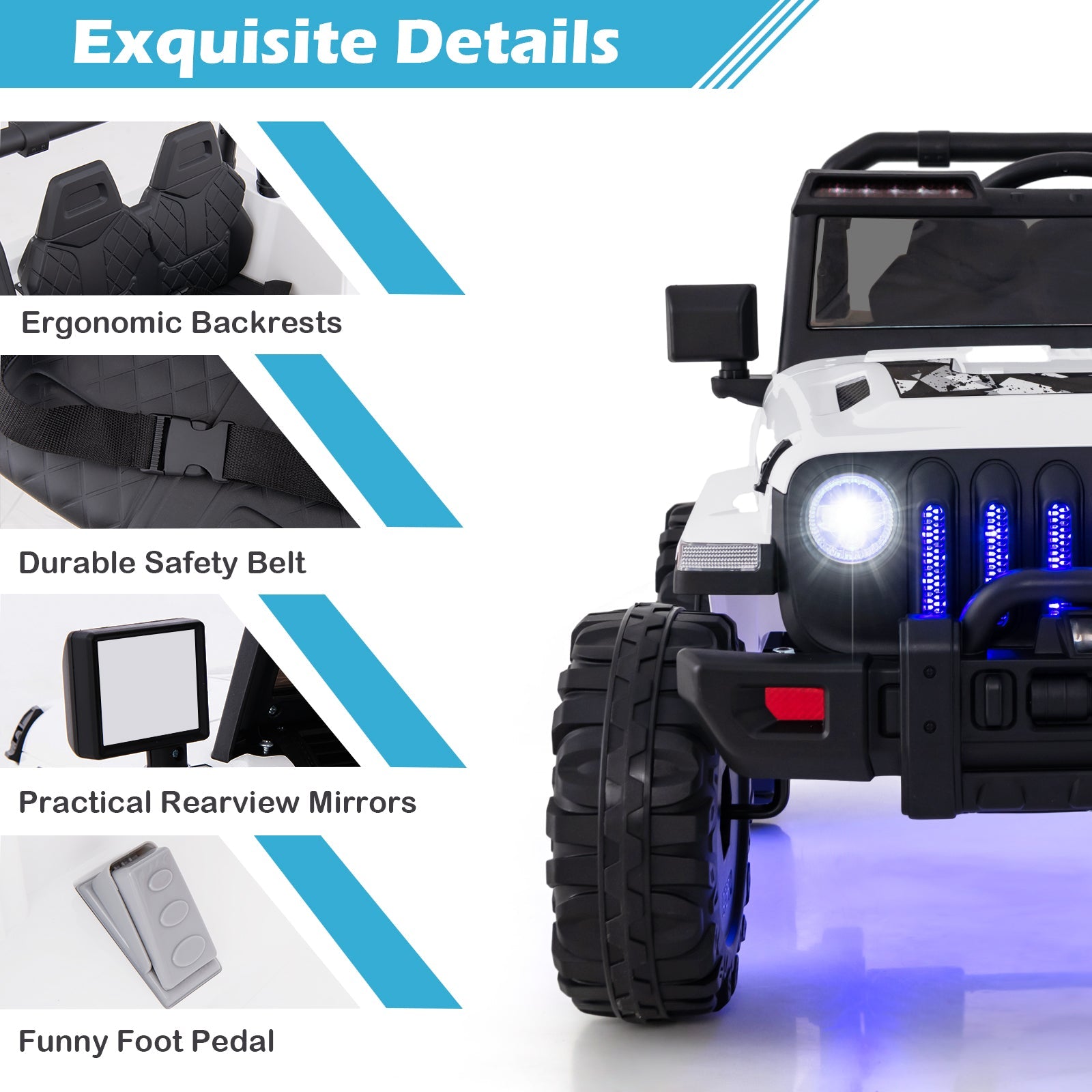 12V Kids Ride-on Jeep Car with 2.4 G Remote Control-White