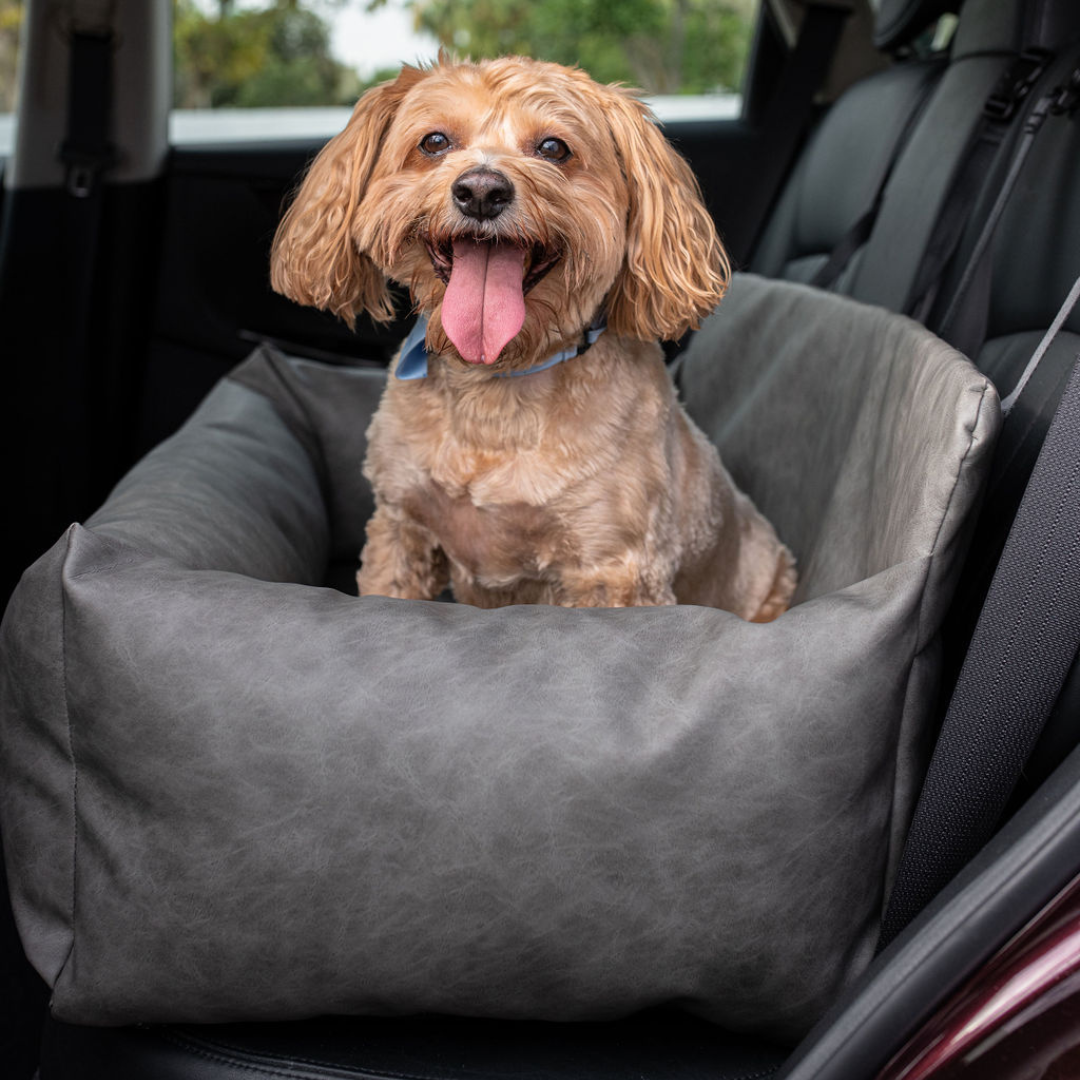 PupProtector Faux Cool-to-Touch Vegan Leather Memory Foam Dog Car Bed - Slate Gray