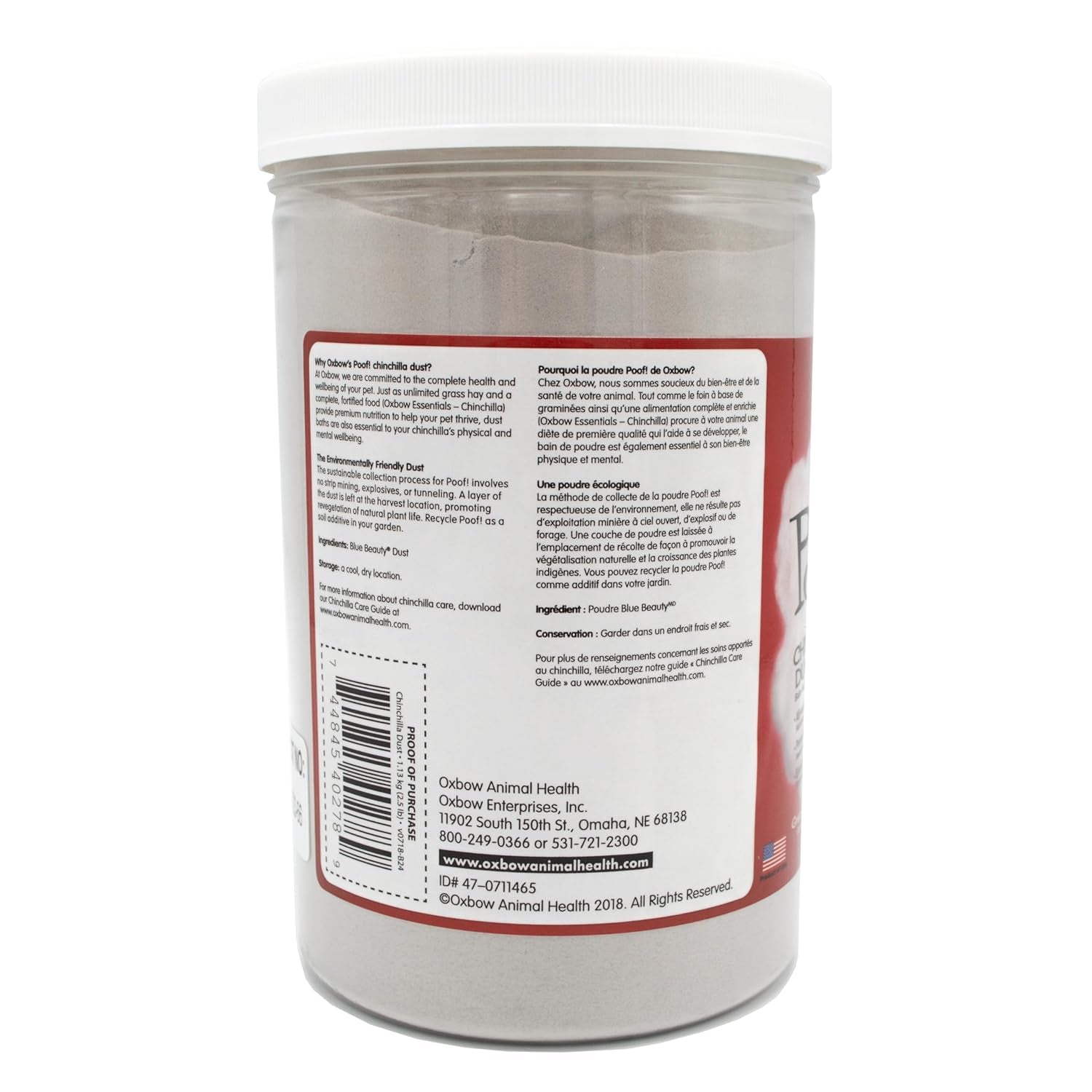 Oxbow POOF! Chinchilla Dust Bath Natural Blue Beauty Grooming Powder 2.5lb