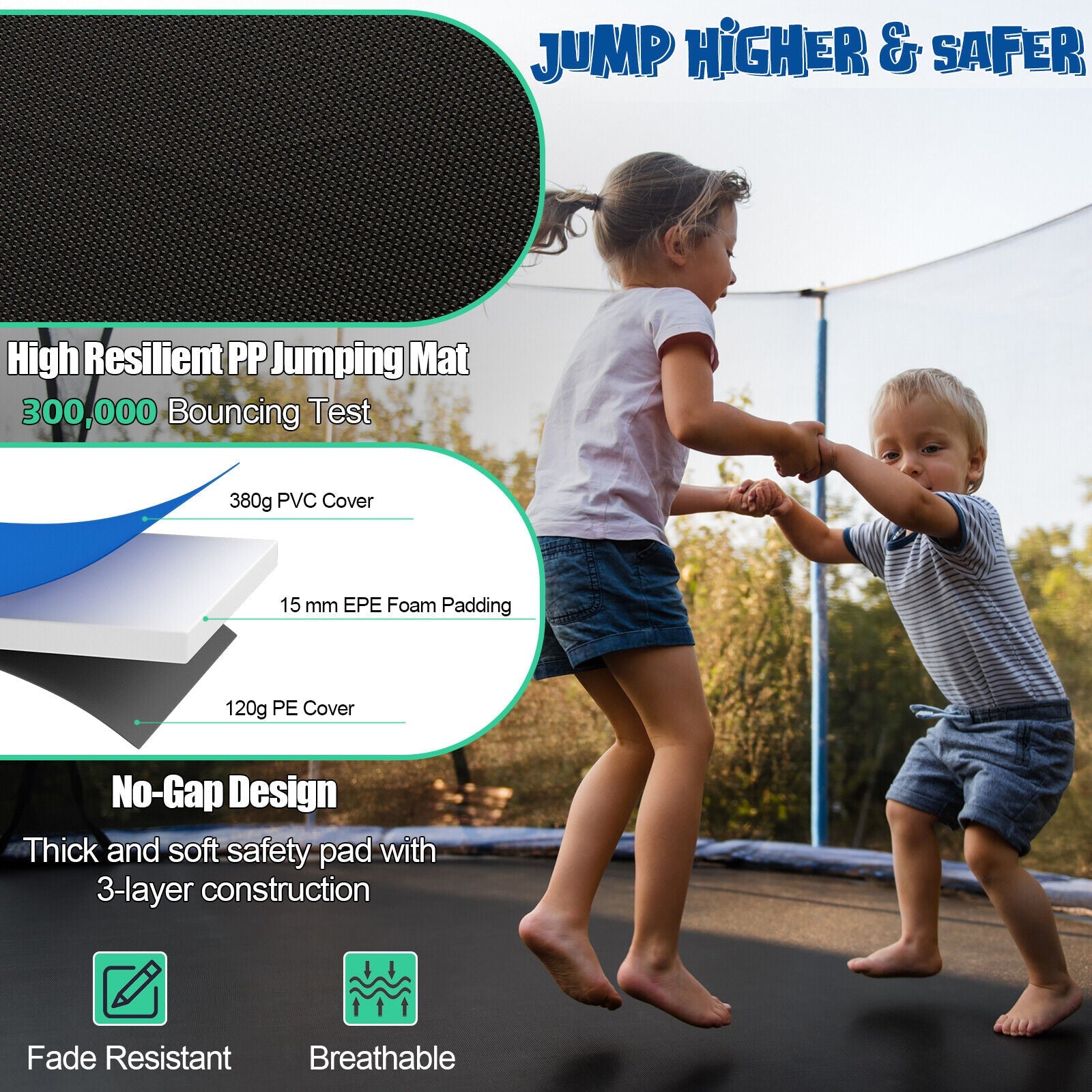 Outdoor Recreational Trampoline with Ladder and Enclosure Net-14 ft