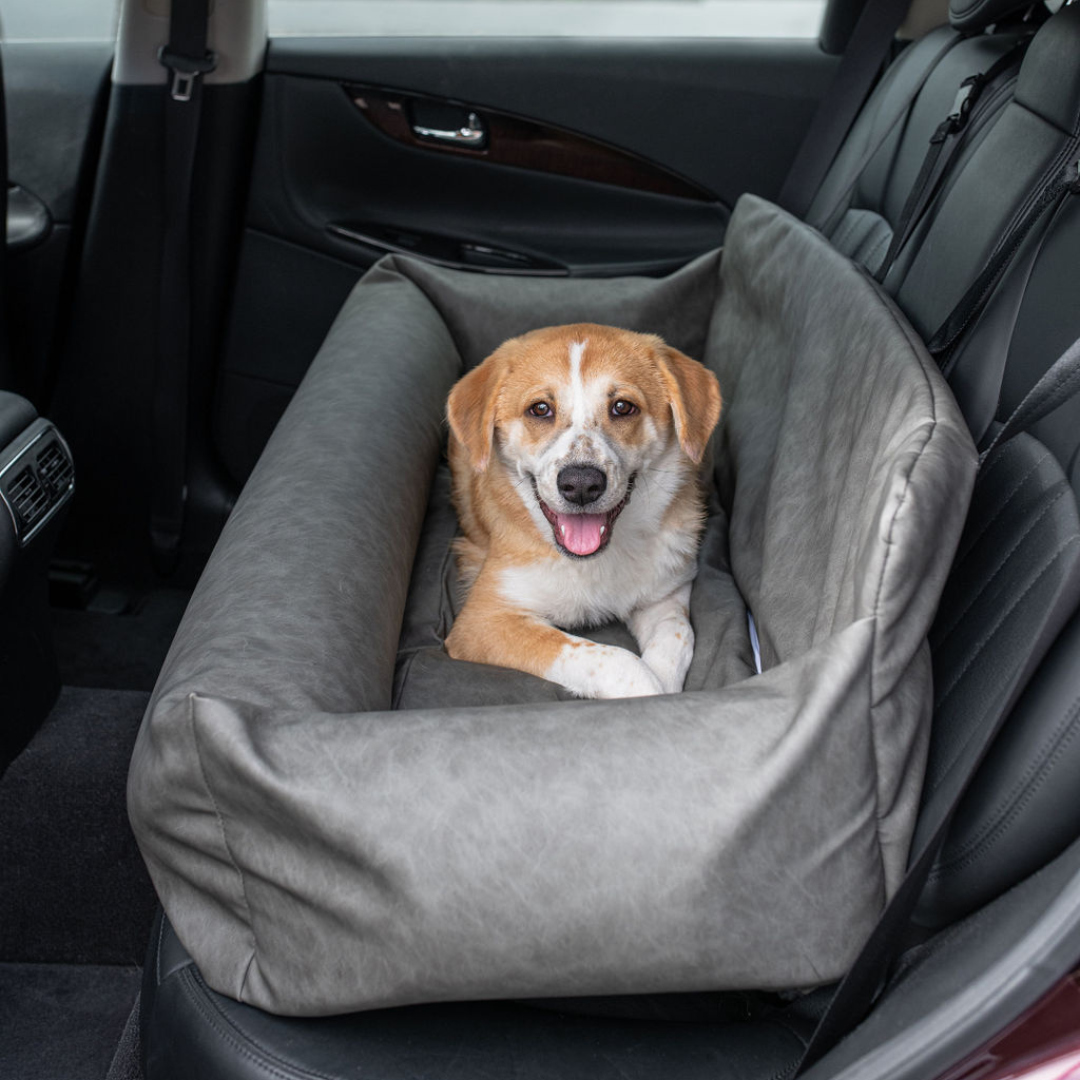 PupProtector Faux Cool-to-Touch Vegan Leather Memory Foam Dog Car Bed - Slate Gray