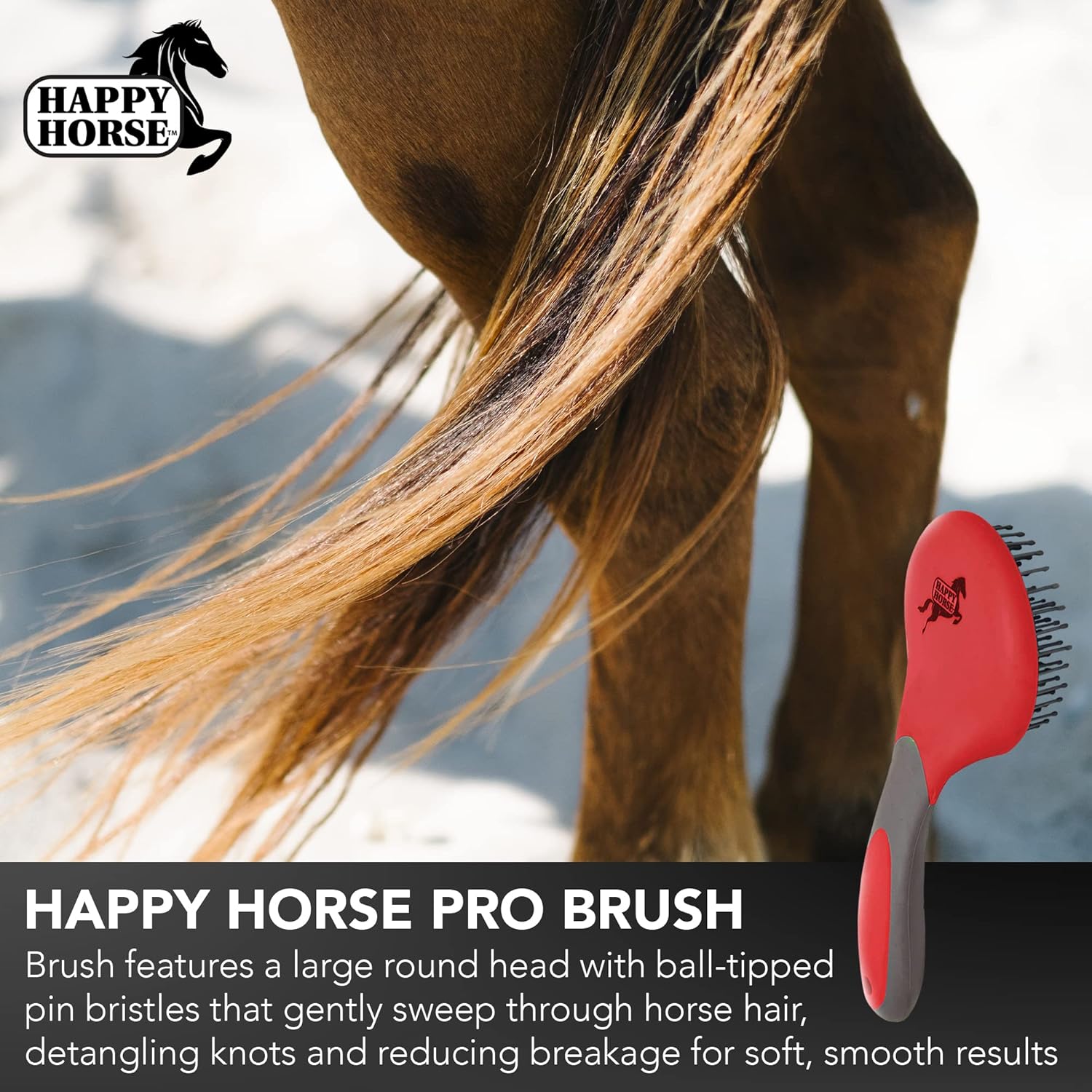 Happy Horse Mane & Tail Brush Red Ball Tip Pin Bristles Detangler Comfort Handle