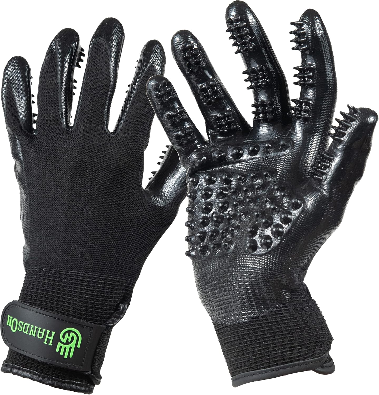 HandsOn Pet Grooming Gloves for Dogs Cats & Horses Black Assorted Sizes
