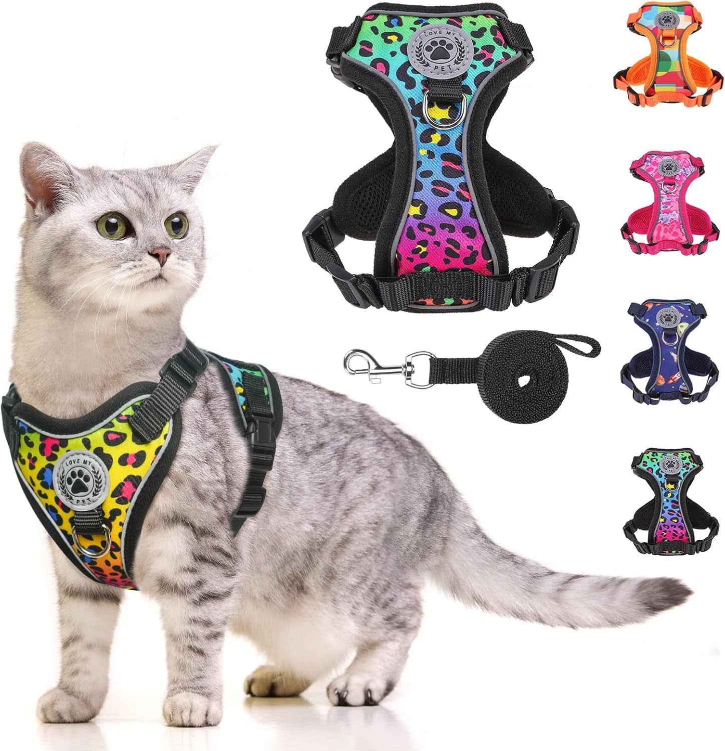4-Point Escape-Proof Cat Harness & 5FT Leash – Cotton-Lined Air Mesh