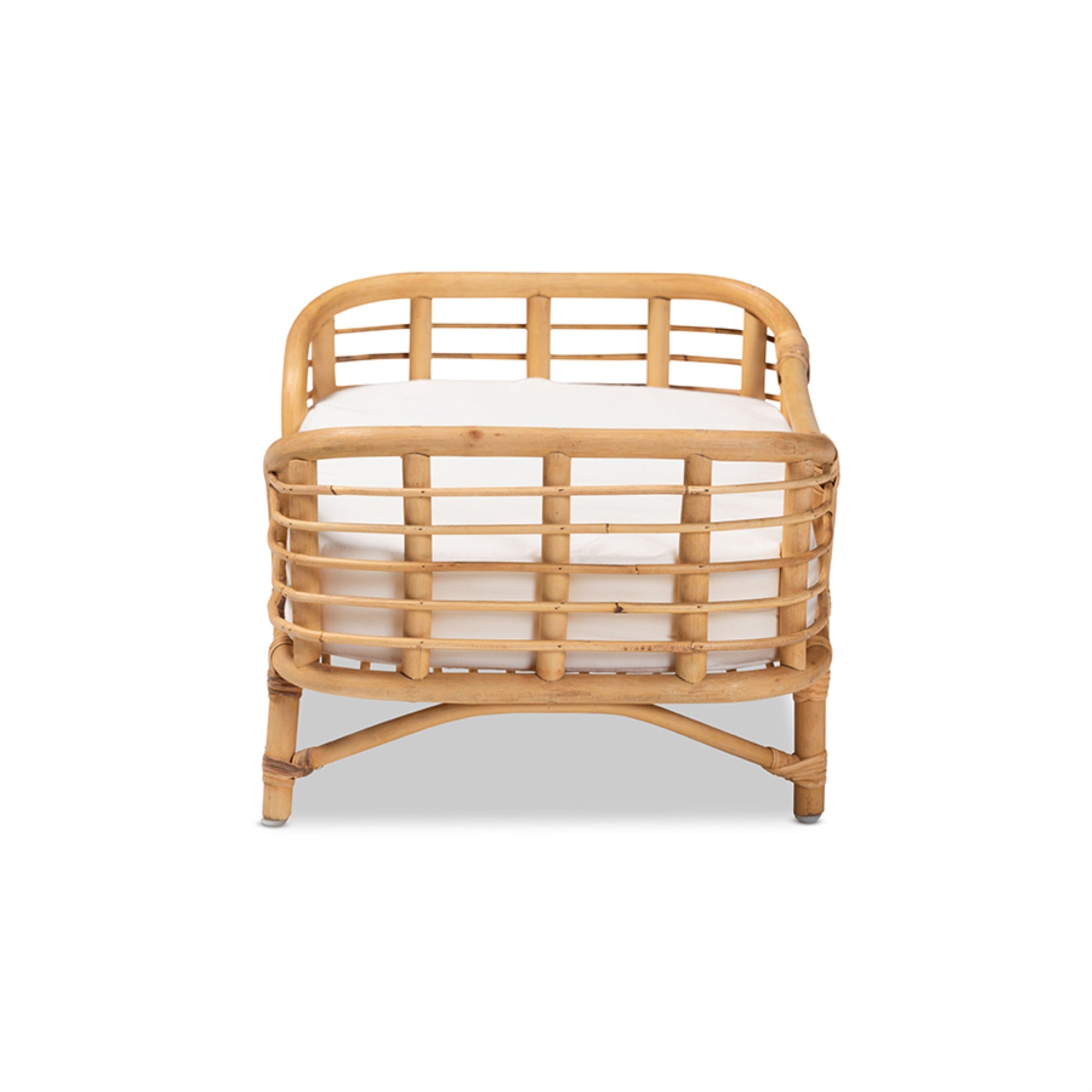 Baxton Studio Malino Modern Bohemian  Natural Brown Rattan Pet Bed with Cushion