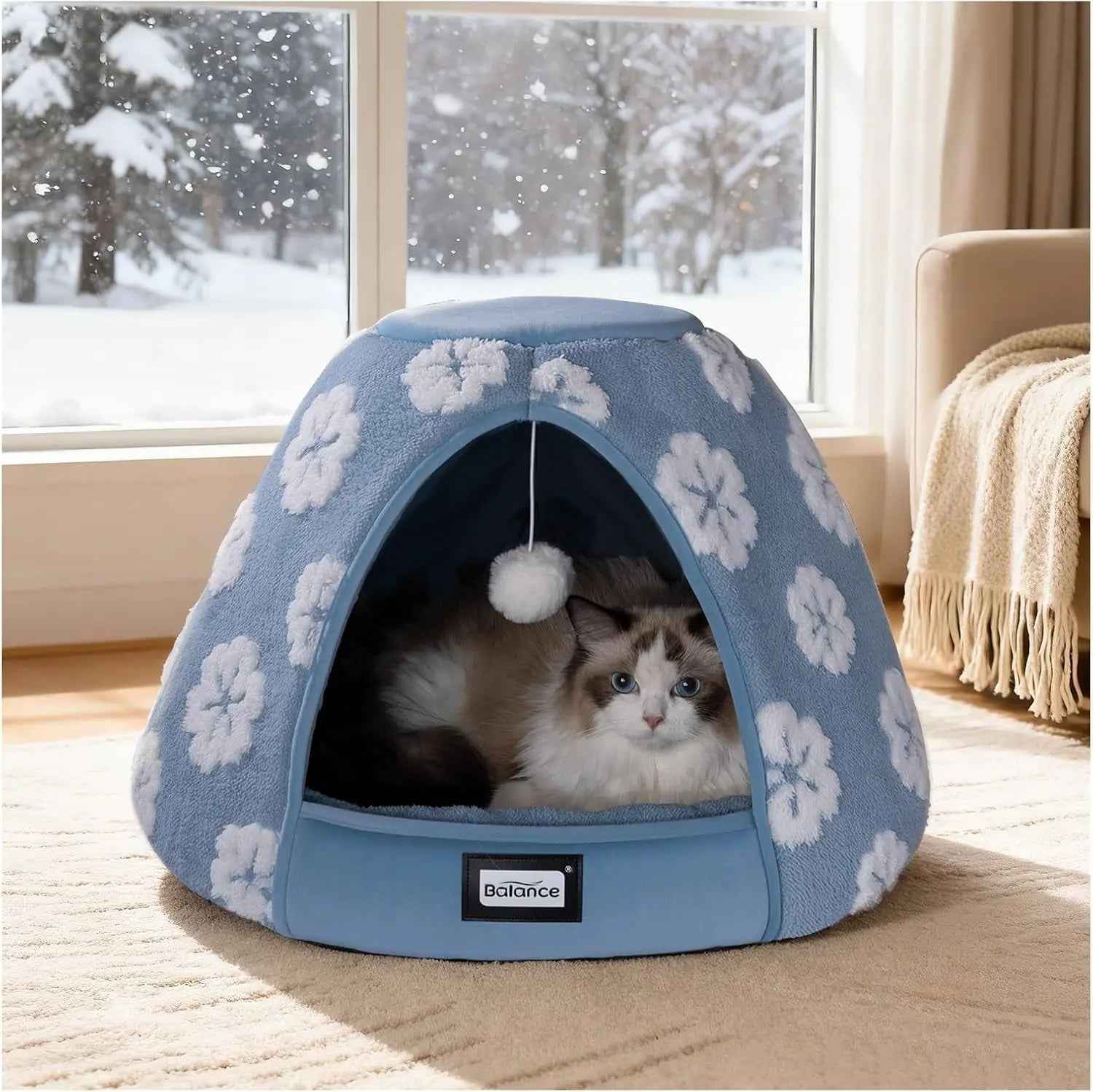 2-in-1 Plush Cat Cave Bed & Tent – 19-Inch