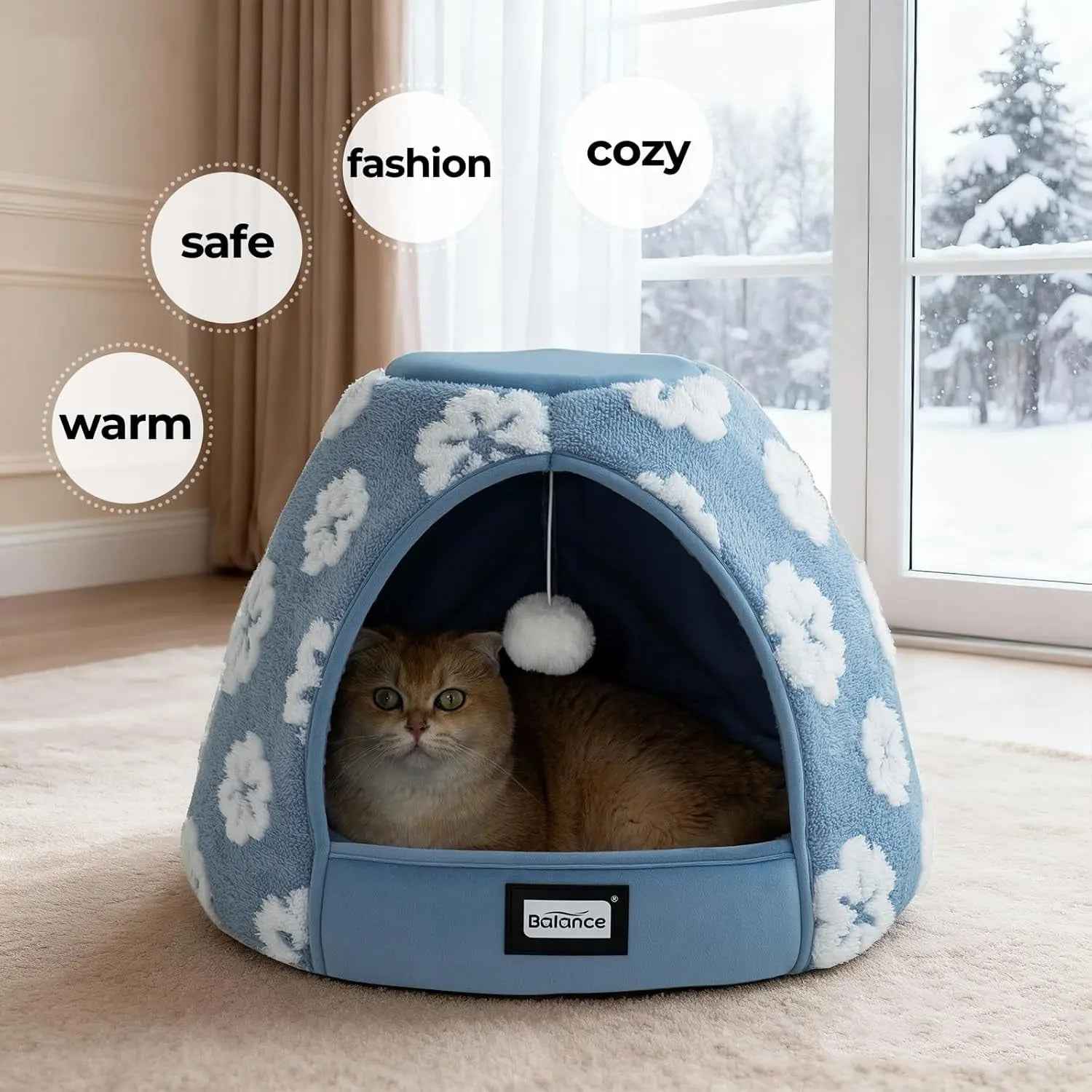 2-in-1 Plush Cat Cave Bed & Tent – 19-Inch