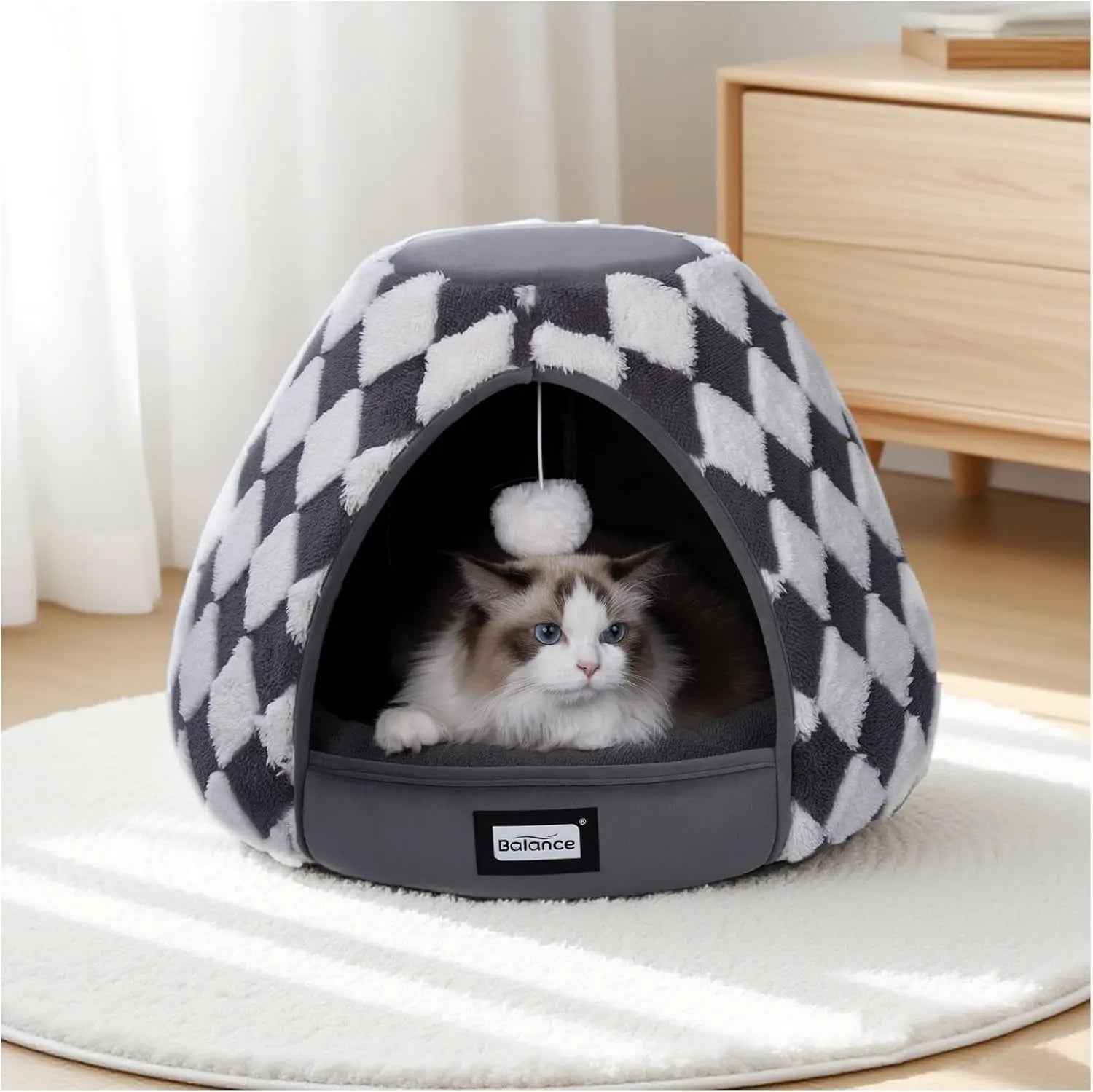 2-in-1 Plush Cat Cave Bed & Tent – 19-Inch