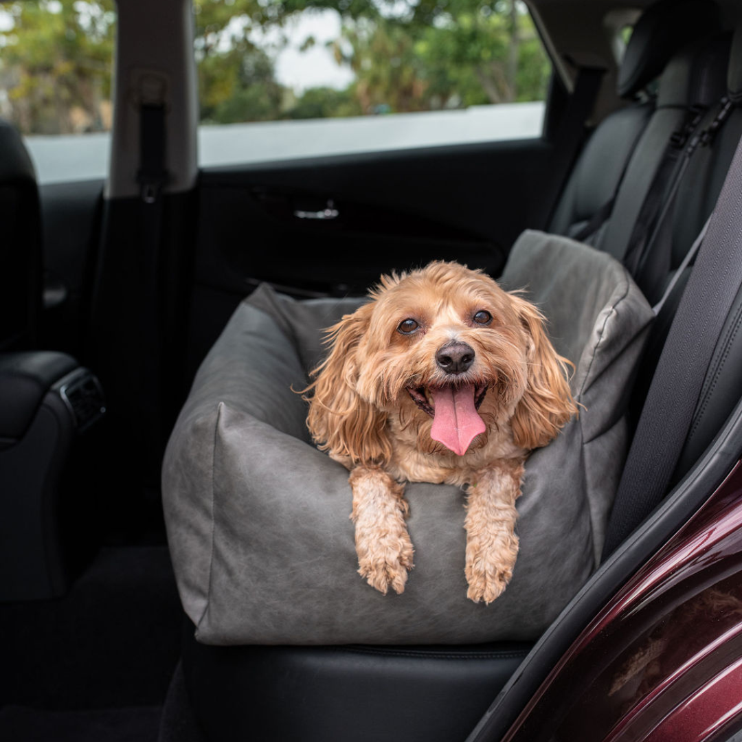 PupProtector™ Faux Cool-to-Touch Vegan Leather Memory Foam Dog Car Bed - Slate Gray