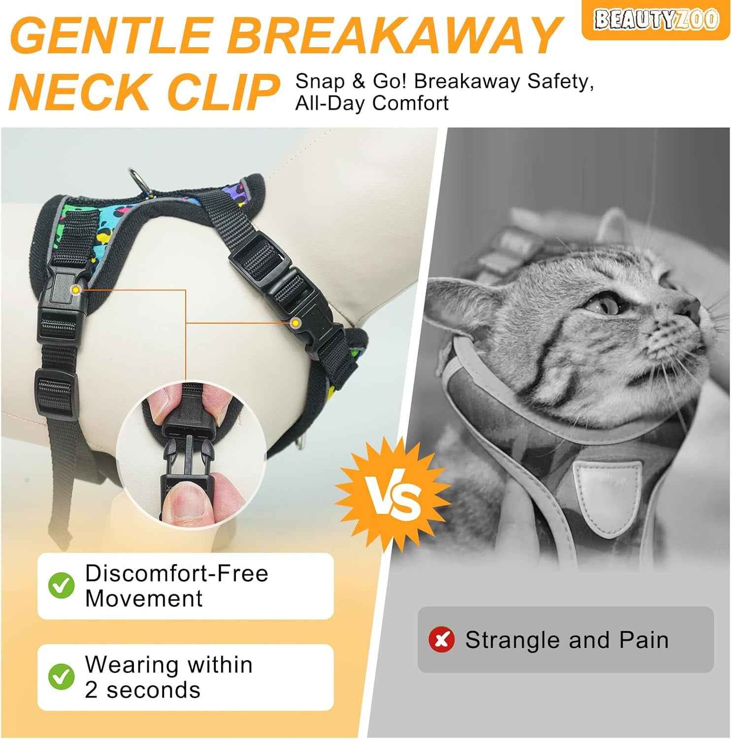 4-Point Escape-Proof Cat Harness & 5FT Leash – Cotton-Lined Air Mesh