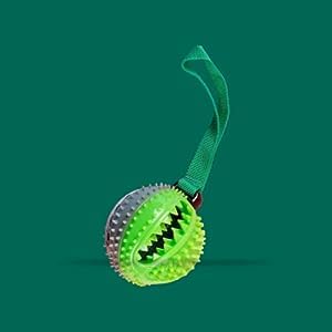 Rvpaws Portable Natural Rubber Food Dispensing Hard Spike Ball With Rope Handle Ball Toy Ideal For Playing & Chewing All Breed D