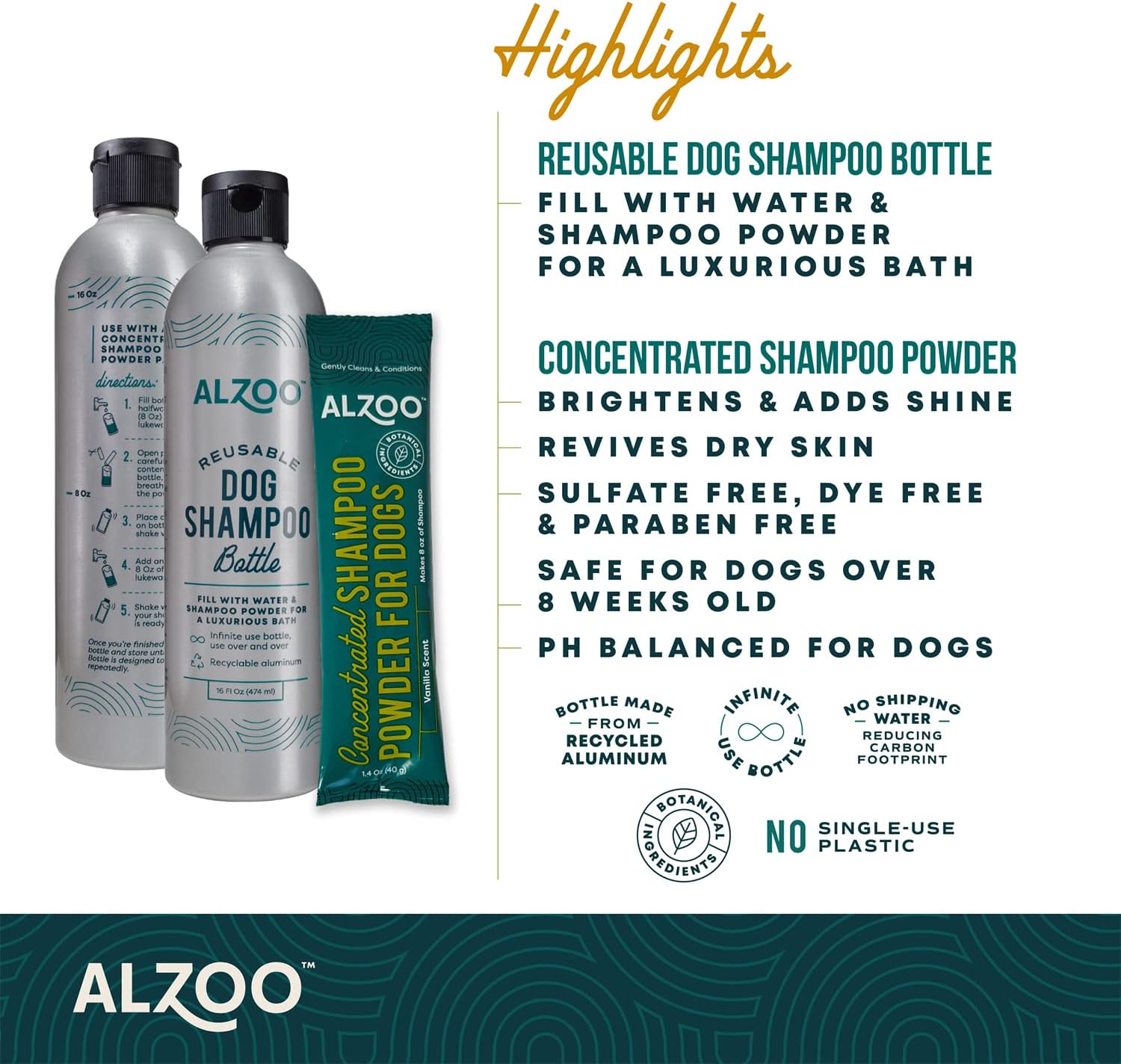 Alzoo Reusable Dog Shampoo Bottle 16 oz.