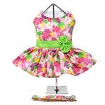 Doggie Design Pink Hawaiian Floral Dog Harness Dress With Matching Leash (Small)