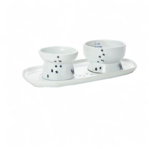 Raised Cat Bowls and Double Dining Tray Set (Cat)