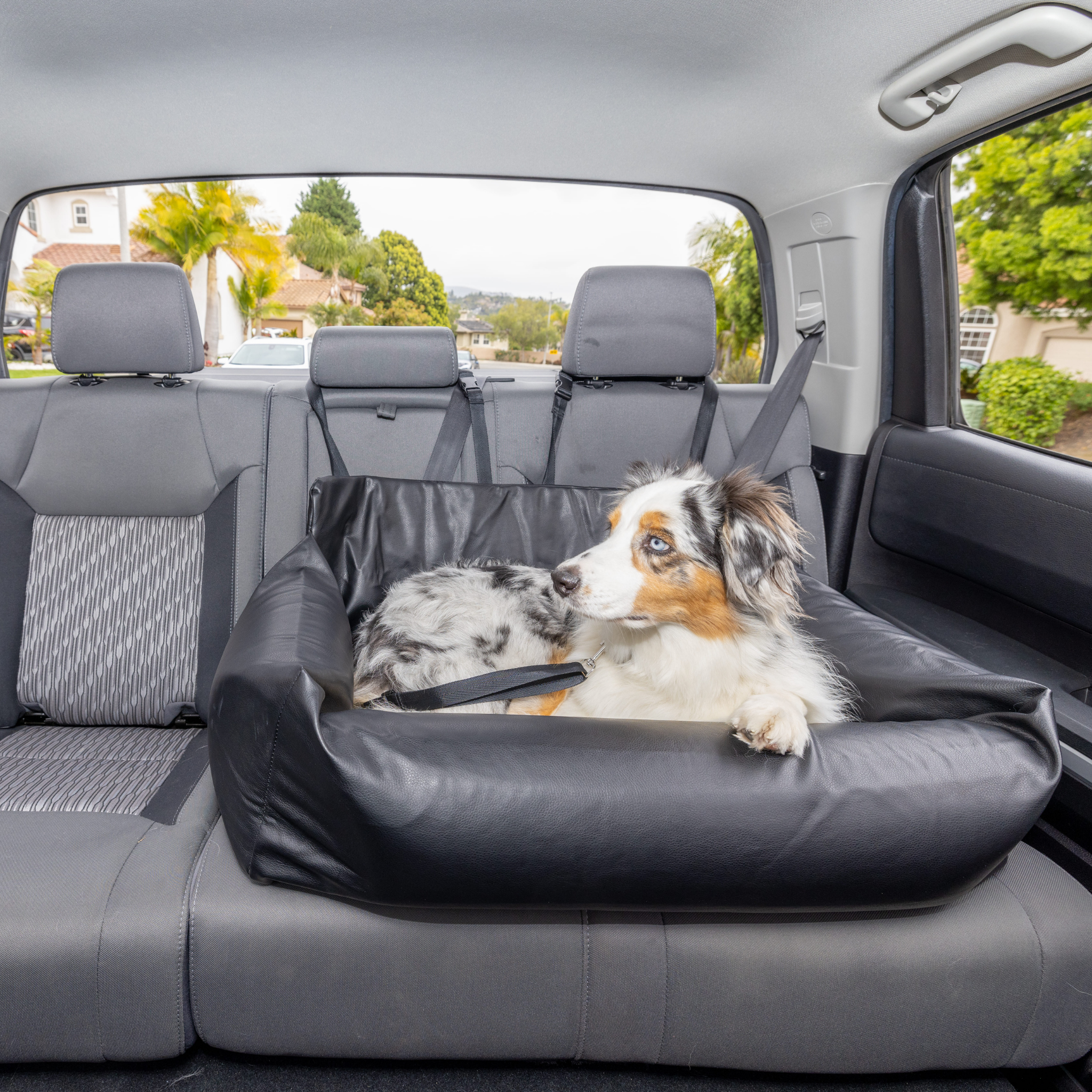PupProtector™ Faux Cool-to-Touch Vegan Leather Memory Foam Dog Car Bed -  Black