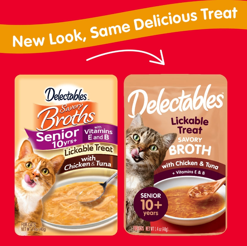 Hartz Delectables Savory Broths Chicken & Tuna Cat Treats, 12 Count, for Seniors 10+