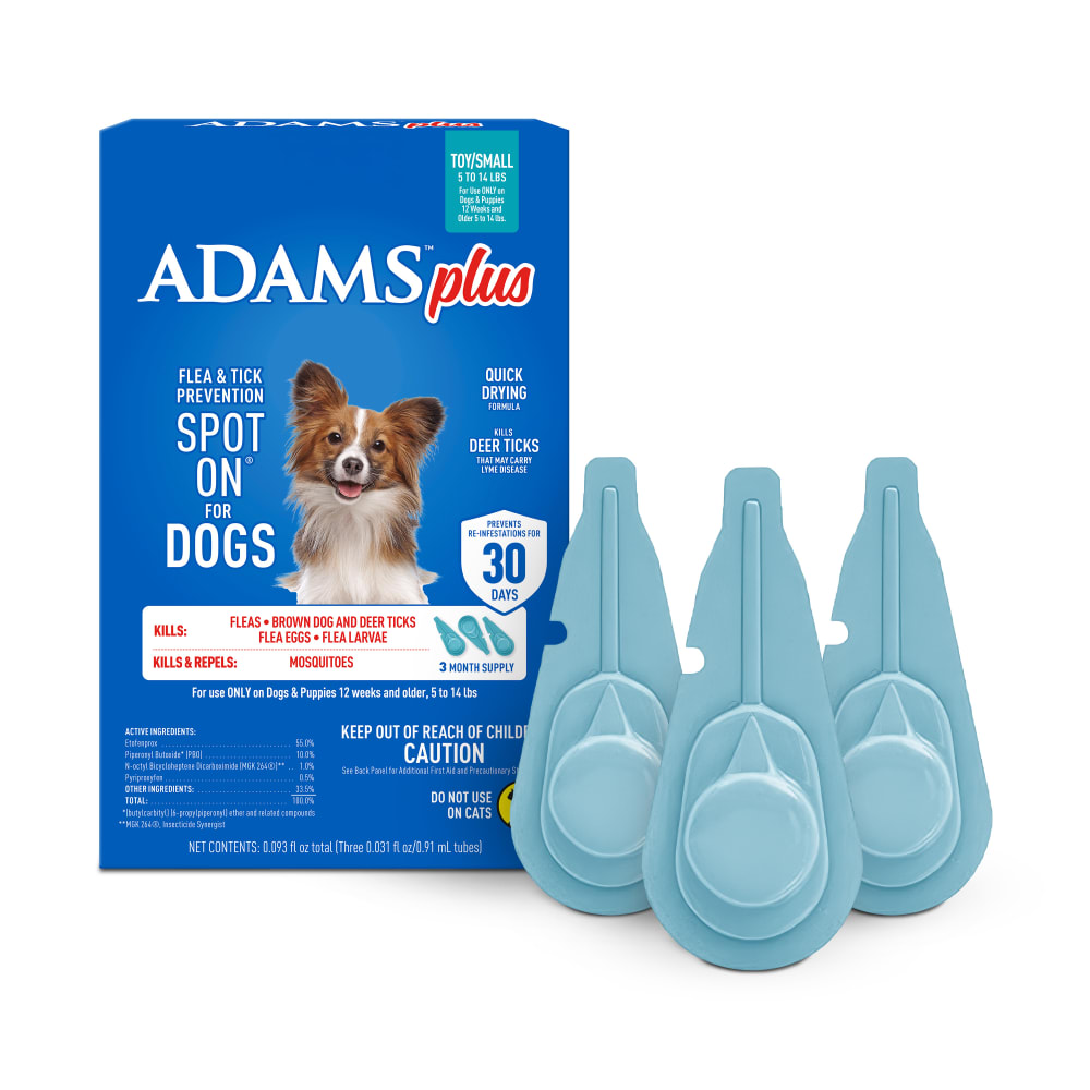 Adams Plus Flea & Tick Spot On 3 Doses 30 Day Control for Small Dogs 5-14lbs