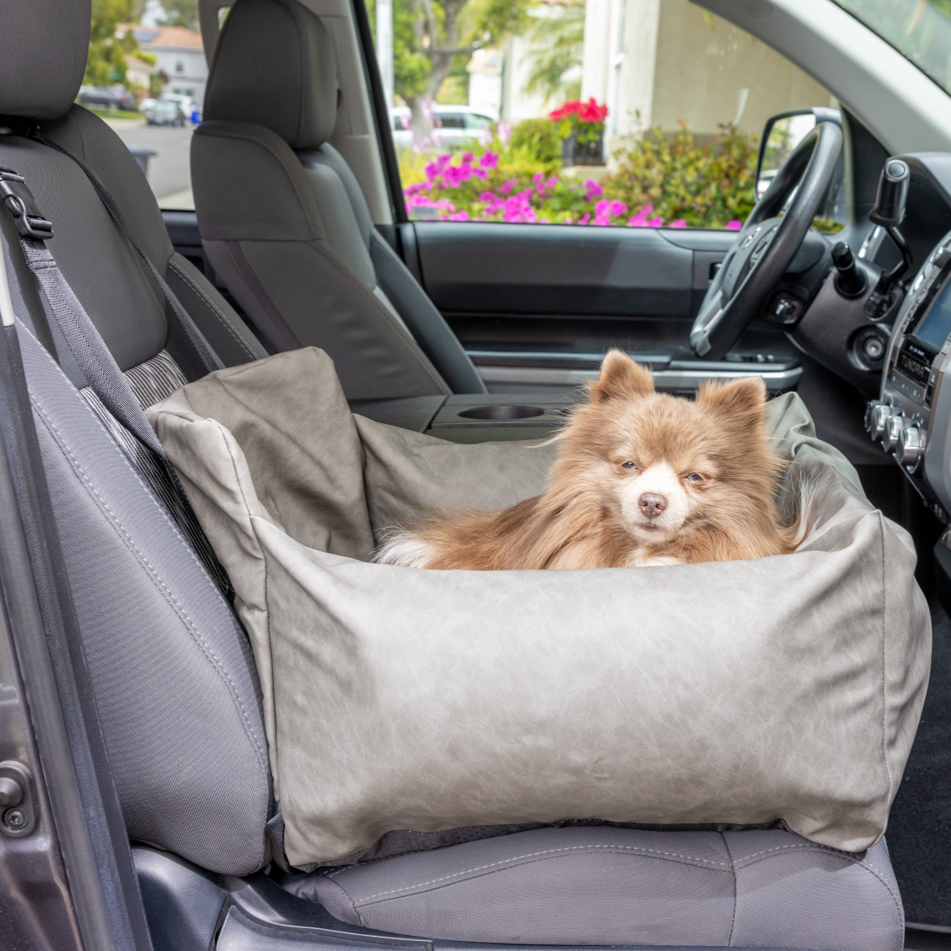 PupProtector Faux Cool-to-Touch Vegan Leather Memory Foam Dog Car Bed - Slate Gray