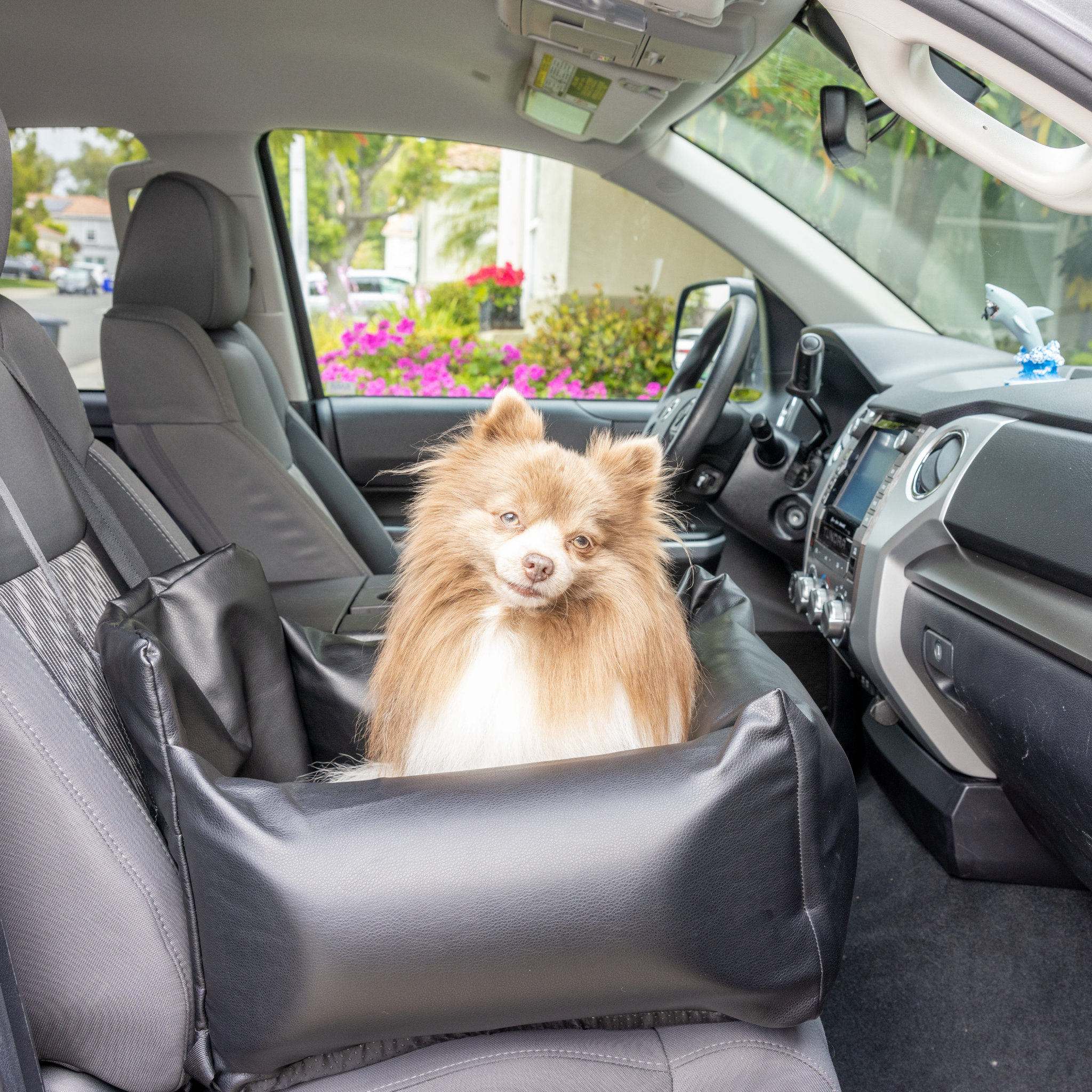 PupProtector Faux Cool-to-Touch Vegan Leather Memory Foam Dog Car Bed -  Black