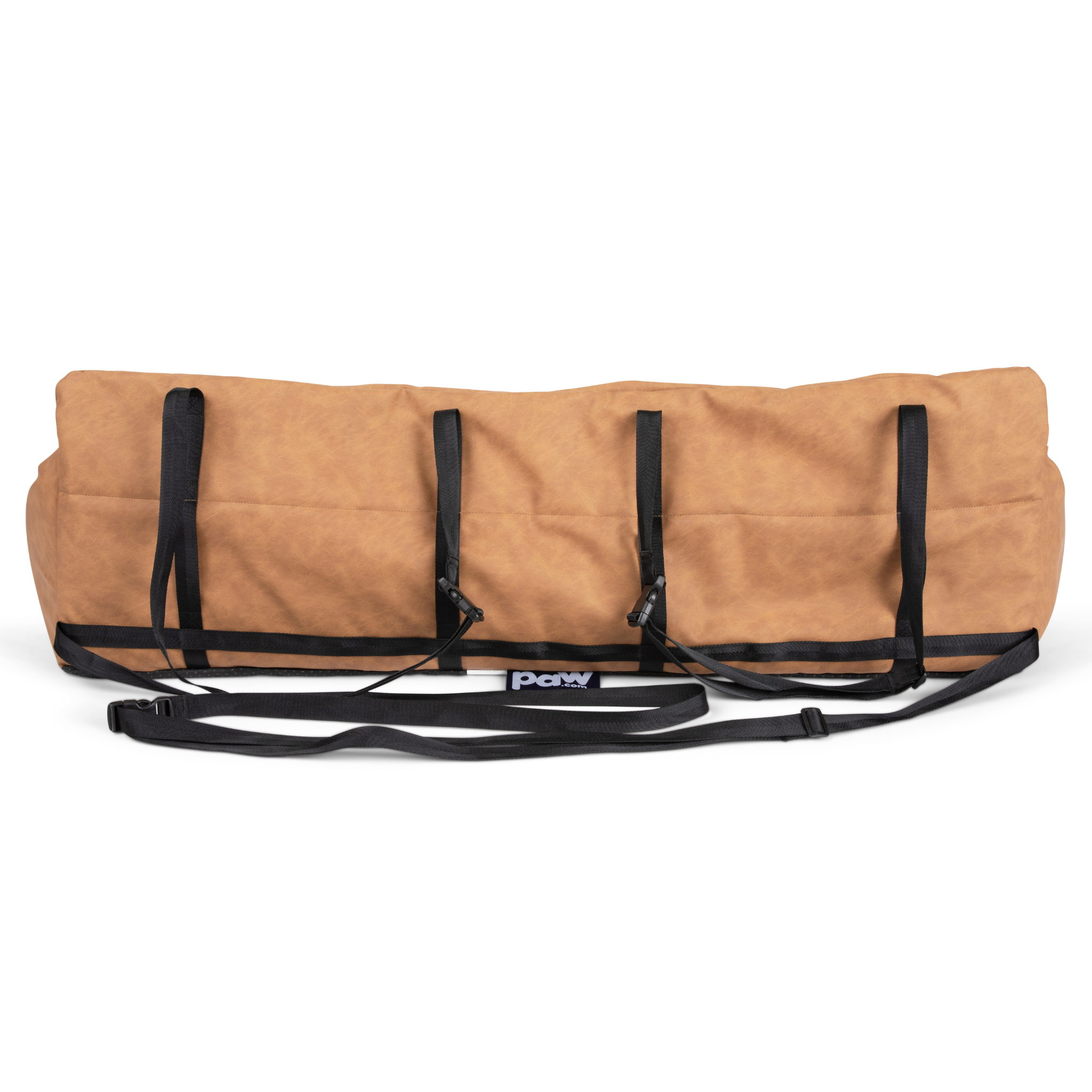 PupProtector™ Faux Cool-to-Touch Vegan Leather Memory Foam Dog Car Bed - Camel