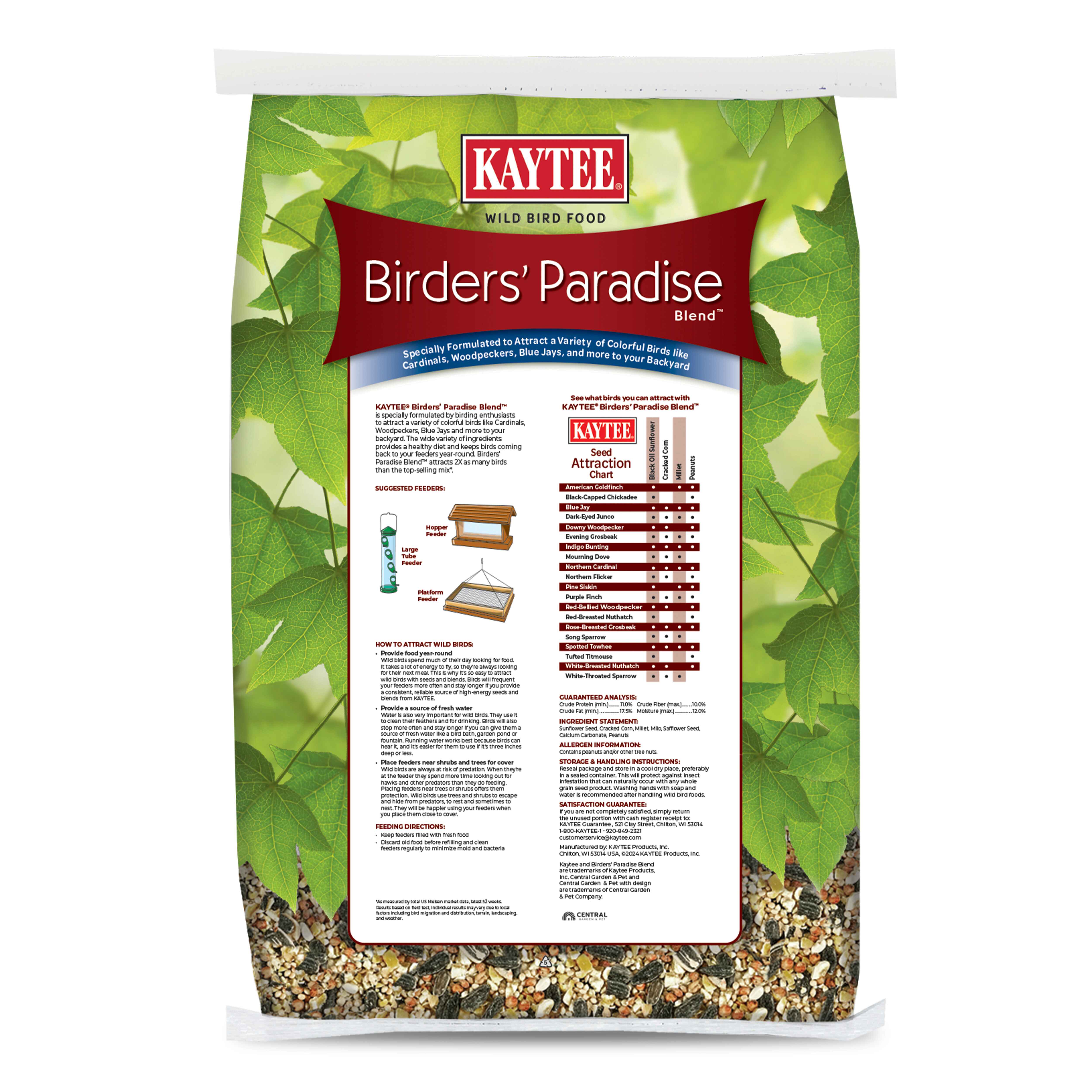 Kaytee Birders' Paradise Blend 20lb Wild Bird Seed for Cardinals, Finches & Songbirds