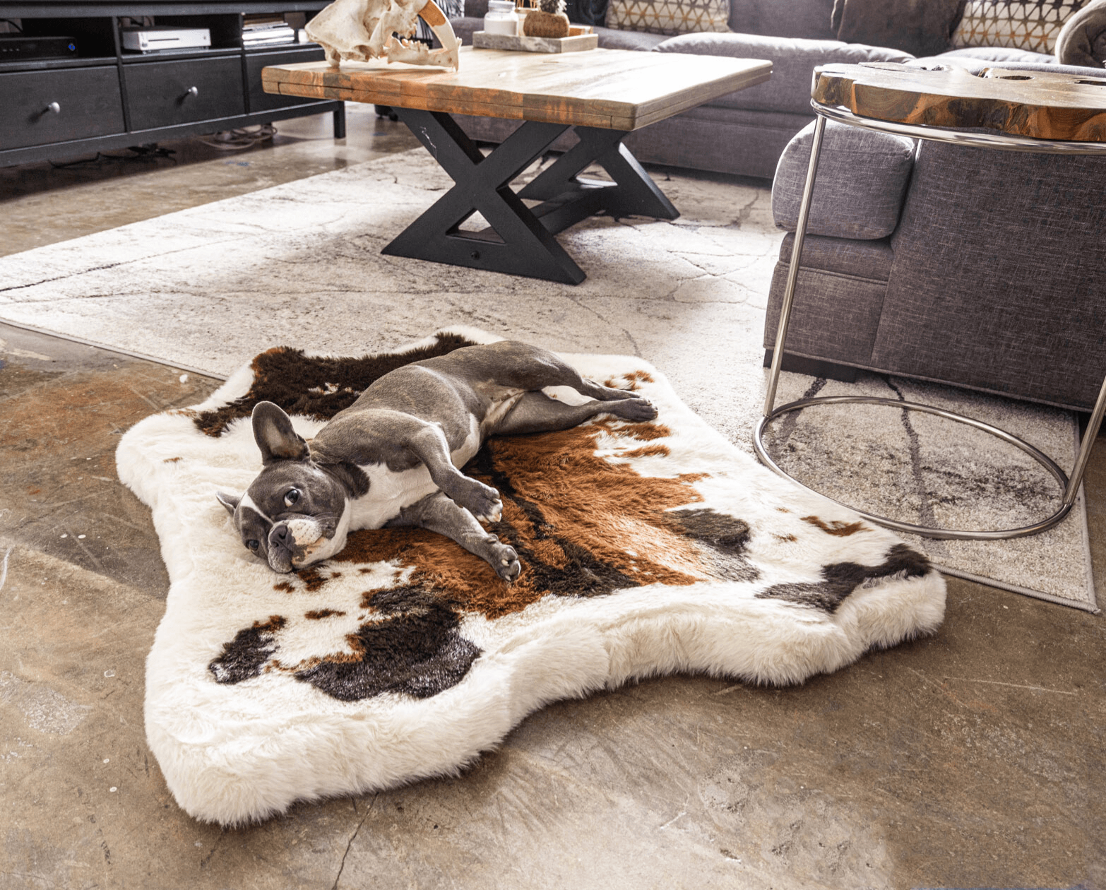 PupRug® Animal Print Memory Foam Dog Bed - Brown Faux Cowhide