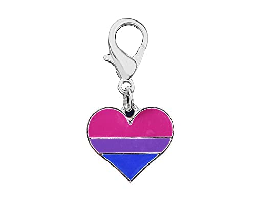 5 Pack Bisexual Pride Heart Hanging Charm - Bi Pride Hanging Charm Ideal For Bracelets, Purses, Zipper Pulls On Jackets, Backpac