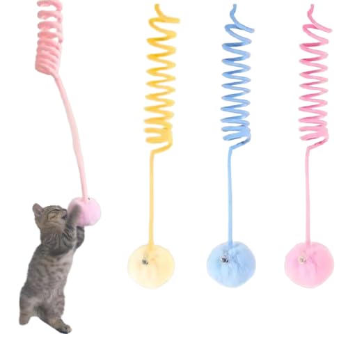 Shopipistic Door Hanging Interactive Cat Toy, Hi Suction Cup Plush Spring Toy With Rabbit Hair Ball And Bell, Retractable Suspen