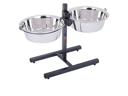Rvpaws Adjustable Elevated Pet Feeder Raised Dog Bowls, Dog Feeding Station, HBase Double Bowl Stand, Two Stainless Steel Remov