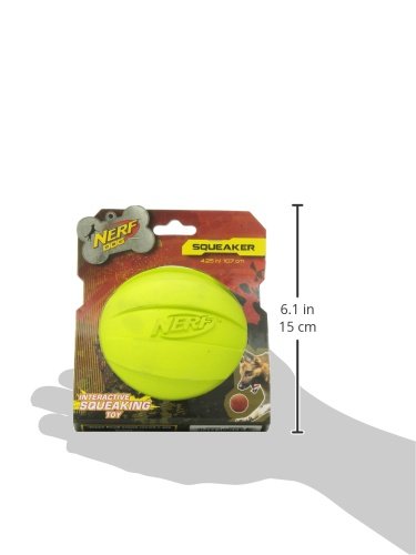 Nerf Dog Rubber Ball Dog Toy With Squeaker, Lightweight, Durable And Water Resistant, 4 Inch Diameter For Medium/Large Breeds, Single Unit, Green