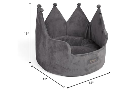 Nandog Crown Cozy Round Bed In Dark Gray - Ultra Soft Micro Plush Fabric - Washable, Crate-Compatible & Perfect For Small Dogs &