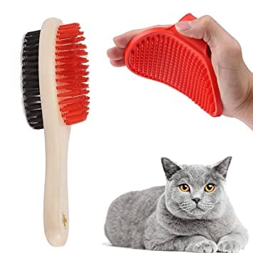 Pups&Pets Dog Grooming Combo Set of Soft Dog Brush Double Side (Medium) + Hand Shaped Rubber Massager Brush Glove  Pack of 2 (C