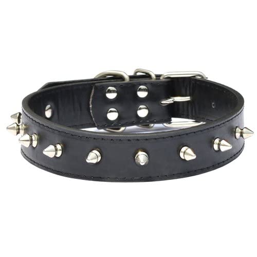 D&C Paws Spiked Studded Pu Leather Durable Pet Dog Pitbull Mastiff, Rottweiler 1 Inch Collar With DRing L (Black), Leather (Pac