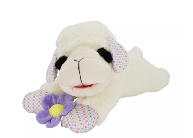 Multipet Jumbo Spring Flower Lamb Chop with Polka Dot Ears and Paws Plush Squeaker Dog Toy - 24