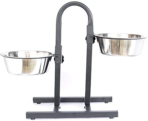 Dog Trust Stainless Steel Adjustable Height Double Diner Food & Water Feeding Bowls For Dogs & Puppies (U Shaped, 750 Ml)