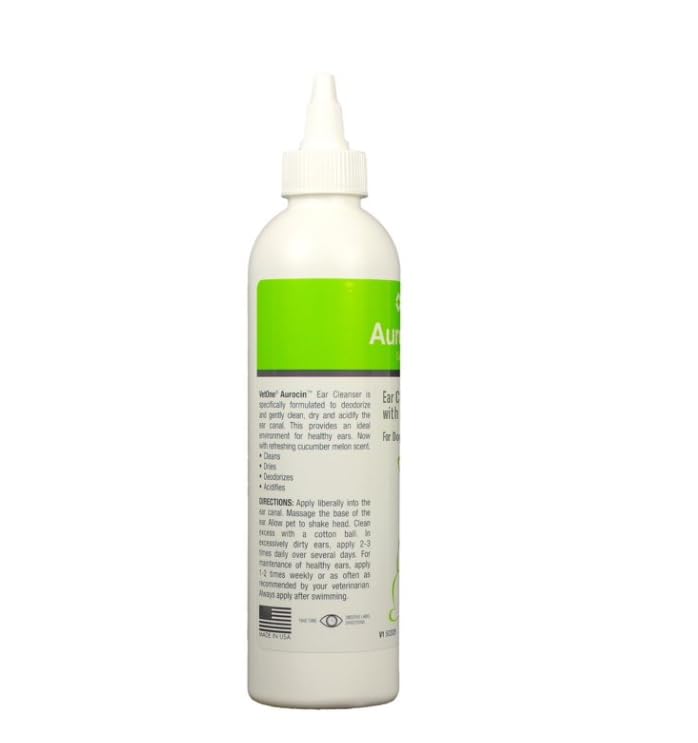 Vet One Aurocin CM Ear Cleanser with Aloe, Cucumber Melon Scent, 8 oz, Model FNOTI003008MW