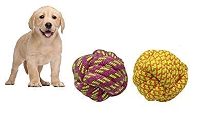 Dog Trust Pet Toys Combo Of Purple Rope Ball + Yellow Rope Ball Toys For Small Breeds Color May Vary