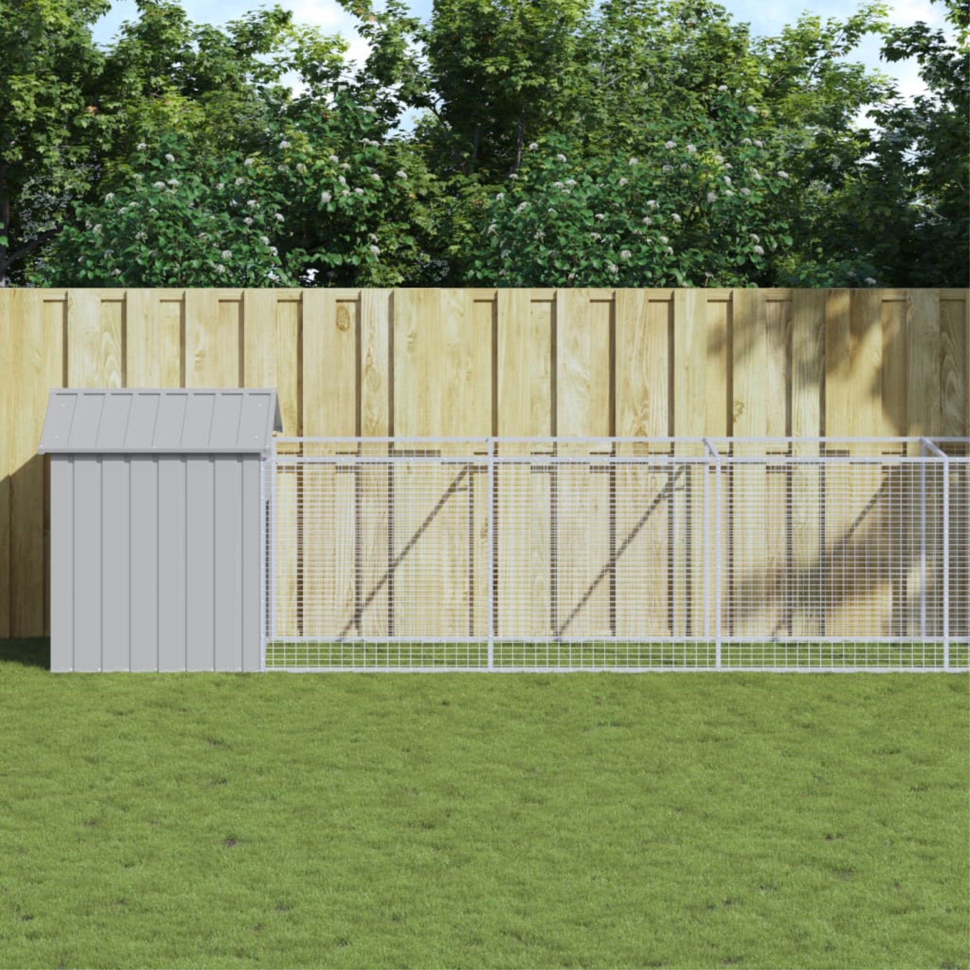 Vidaxl Dog House With Roof Light Gray 46.1Inch X239.8Inch X48.4Inch  Galvanized Steel