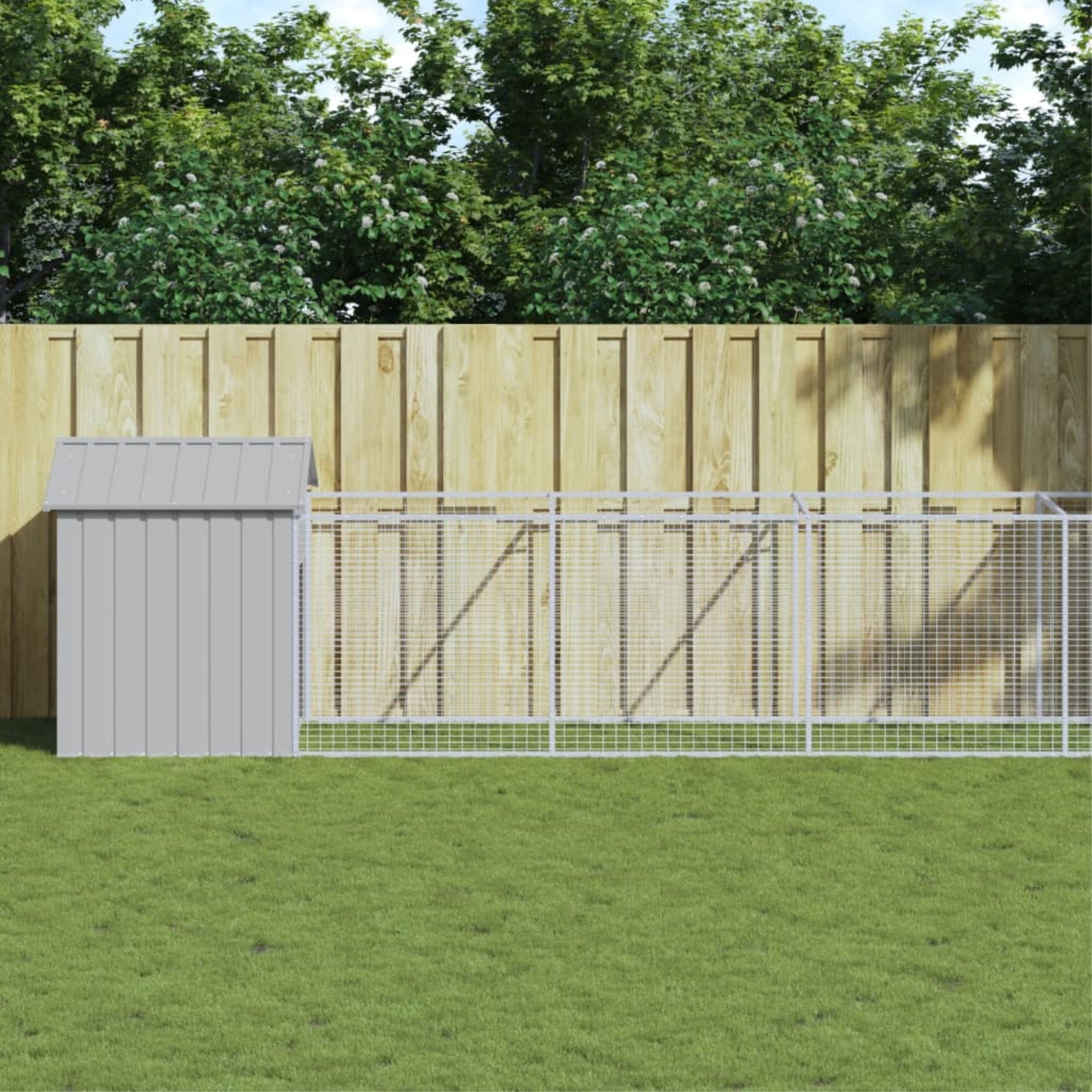 vidaXL Dog House with Roof Light Gray 46.1x320.1x48.4 Galvanized Steel