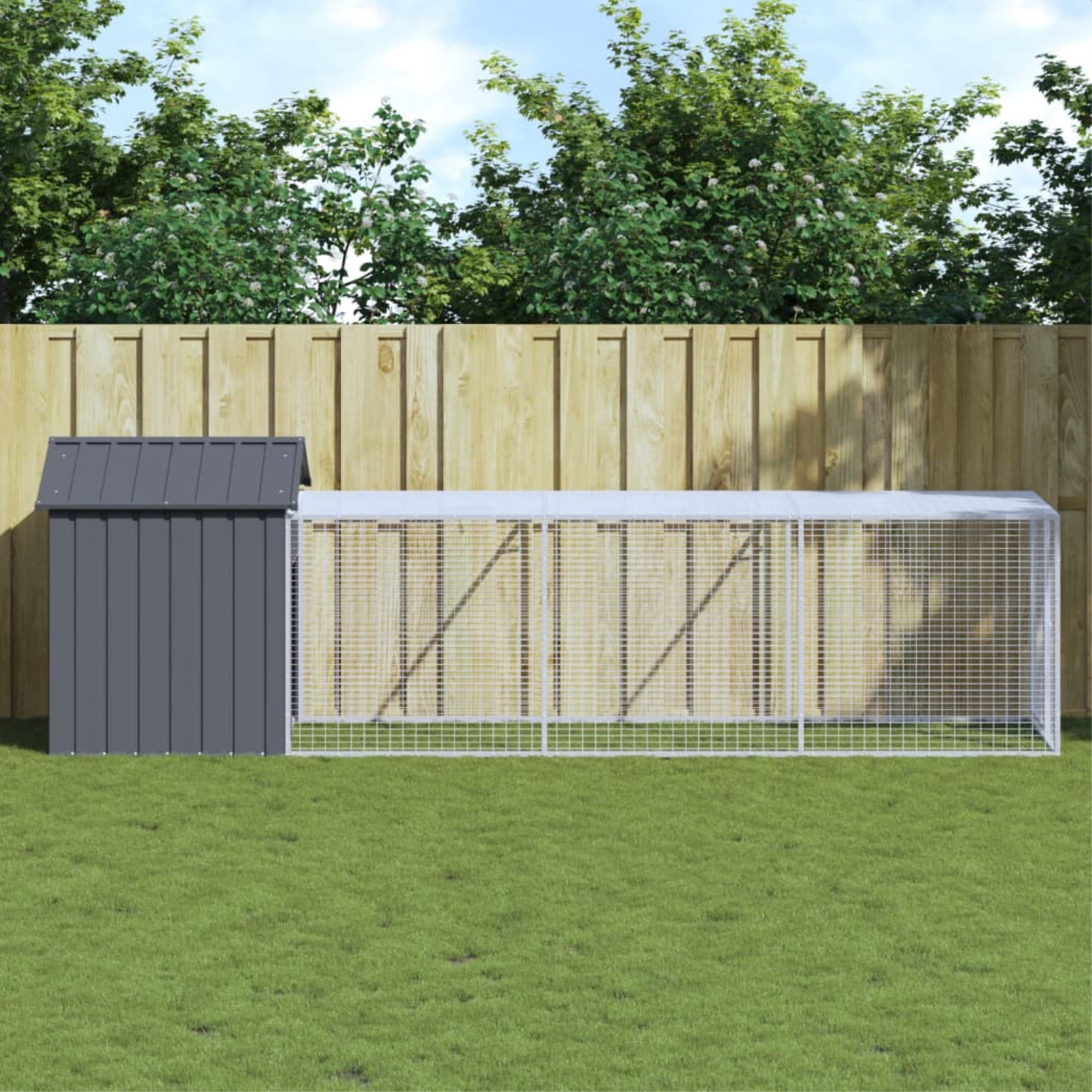 Vidaxl Chicken Cage With Run Anthracite 46.1Inch X159.4Inch X48.4Inch  Galvanized Steel