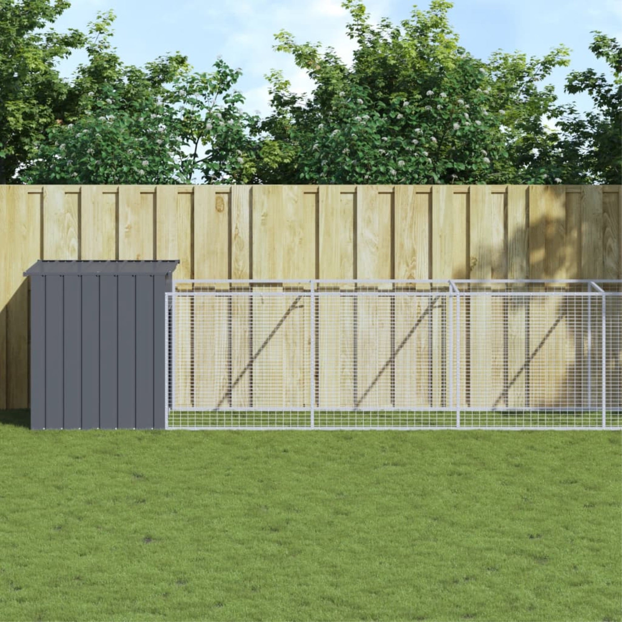 vidaXL Dog House with Run Anthracite 43.3x400.4x43.3 Galvanized Steel