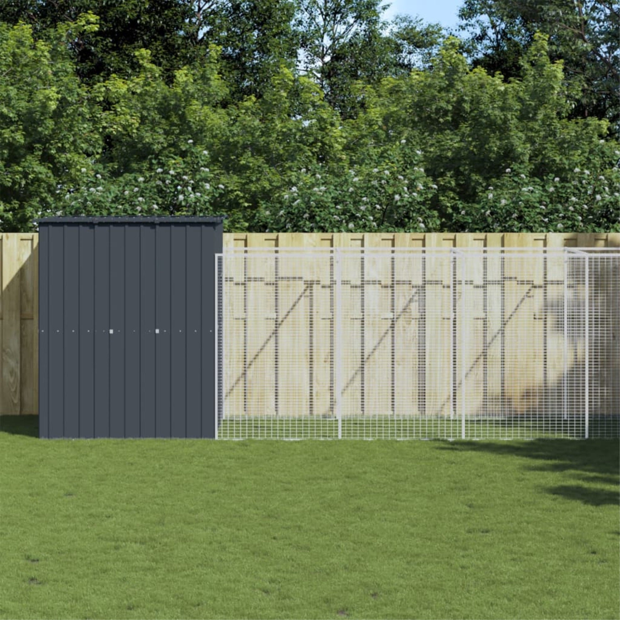 vidaXL Dog House with Run Anthracite 65x420.1x71.3 Galvanized Steel