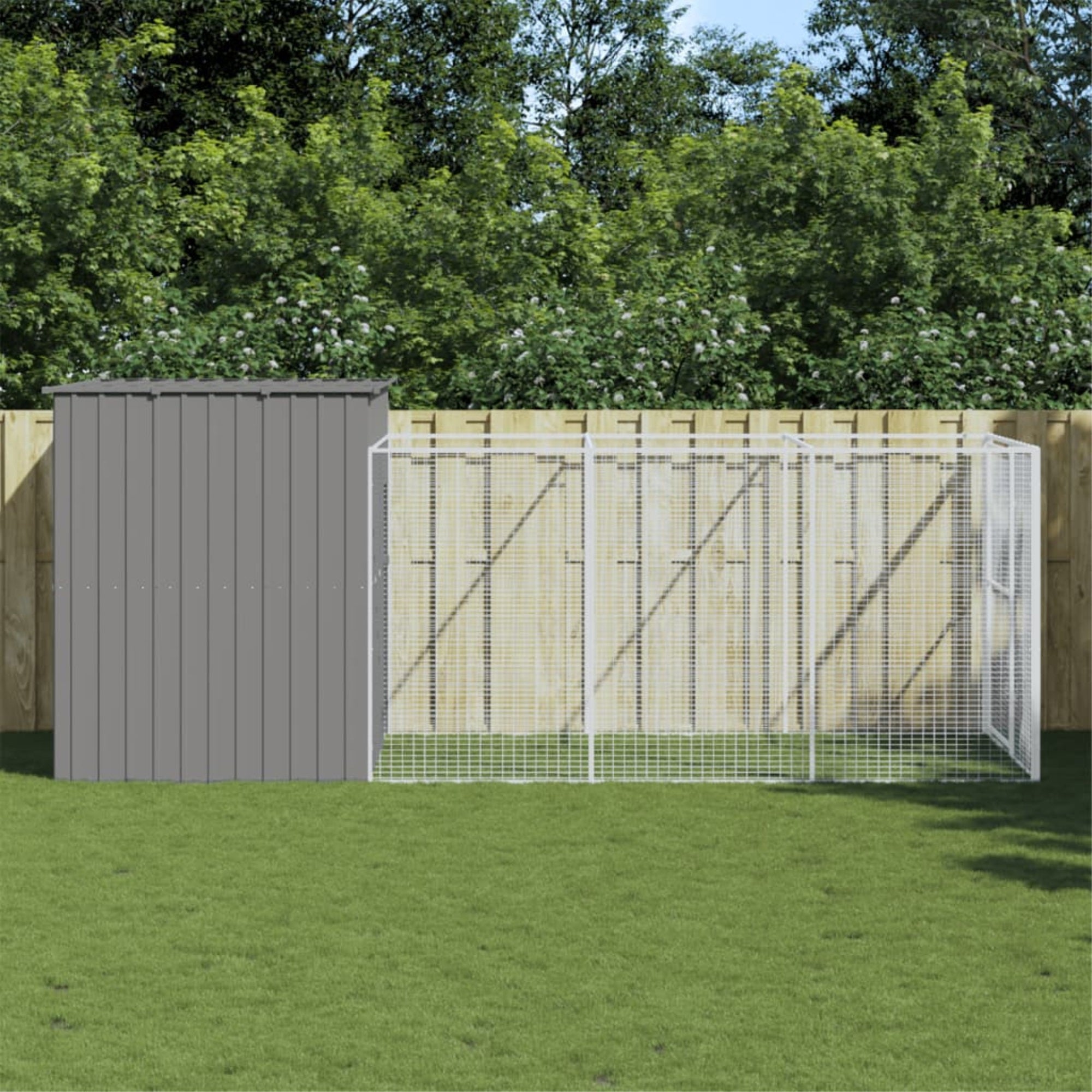 Vidaxl Dog House With Run Light Gray 84.3Inch X179.9Inch X71.3Inch  Galvanized Steel