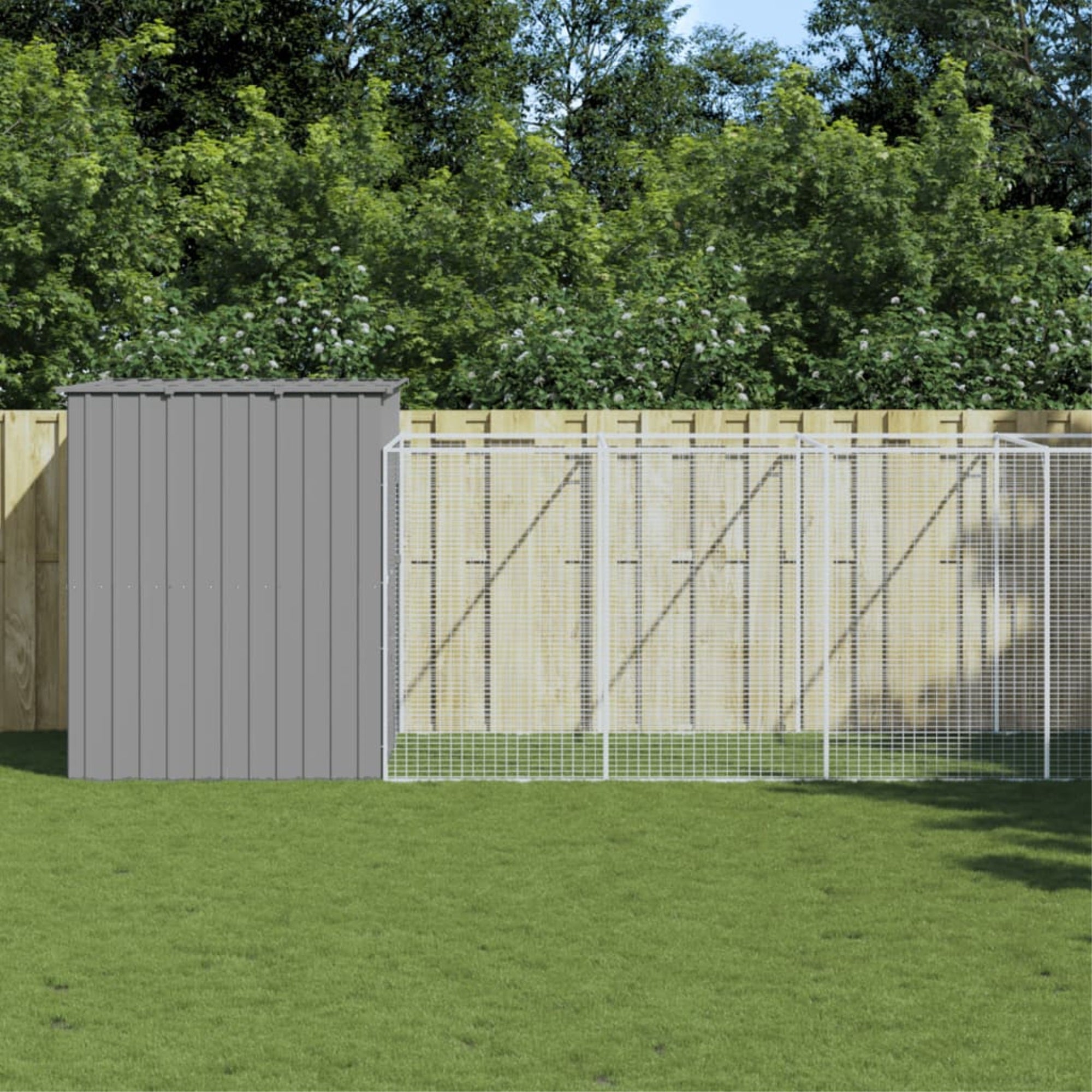 Vidaxl Dog House With Run Light Gray 84.3Inch X260.2Inch X71.3Inch  Galvanized Steel