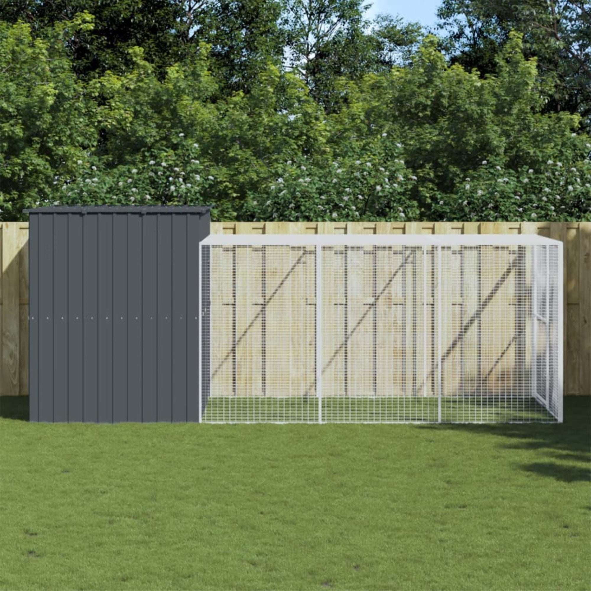 vidaXL Dog House with Run Anthracite 84.3x179.9x71.3 Galvanized Steel