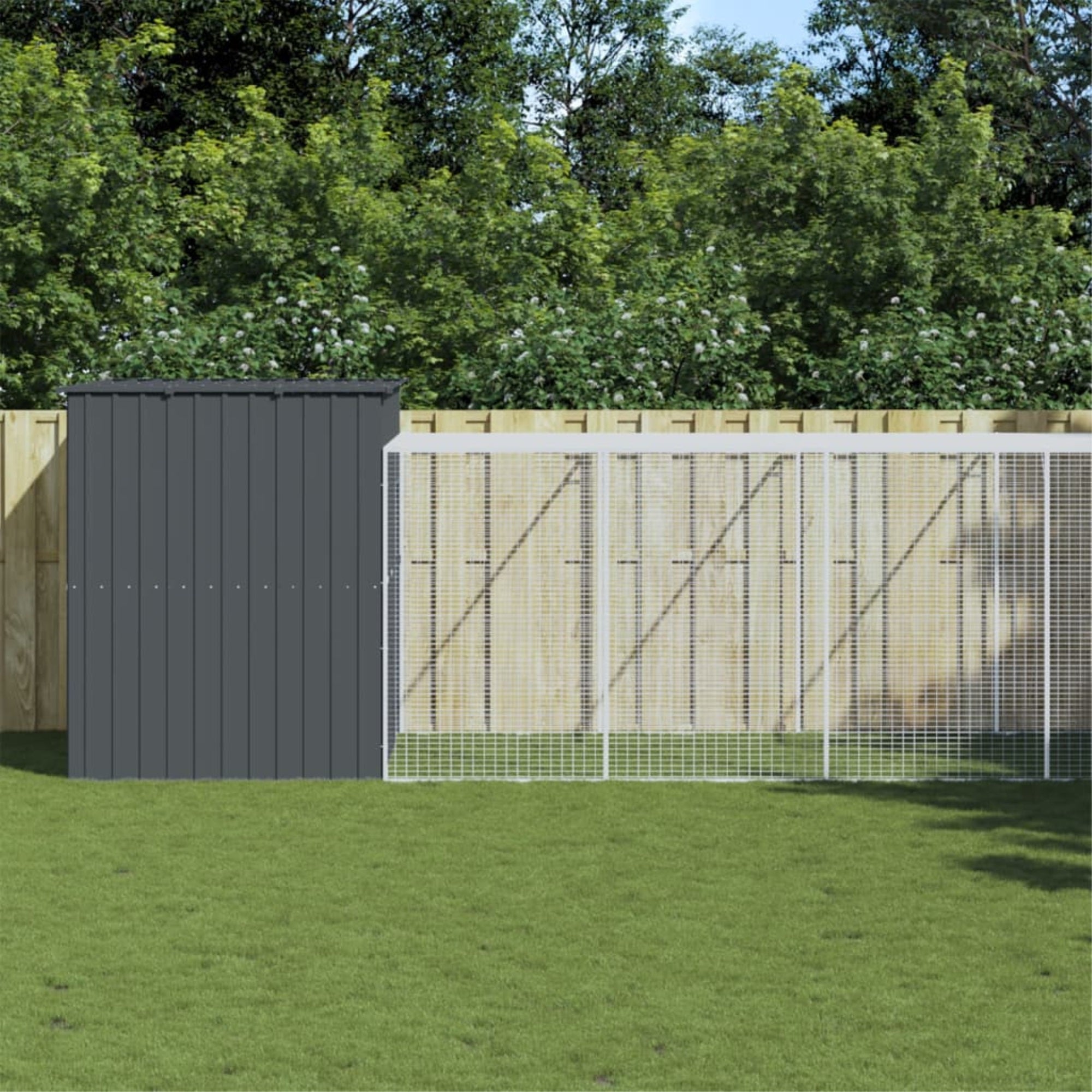 vidaXL Dog House with Run Anthracite 84.3x340.6x71.3 Galvanized Steel